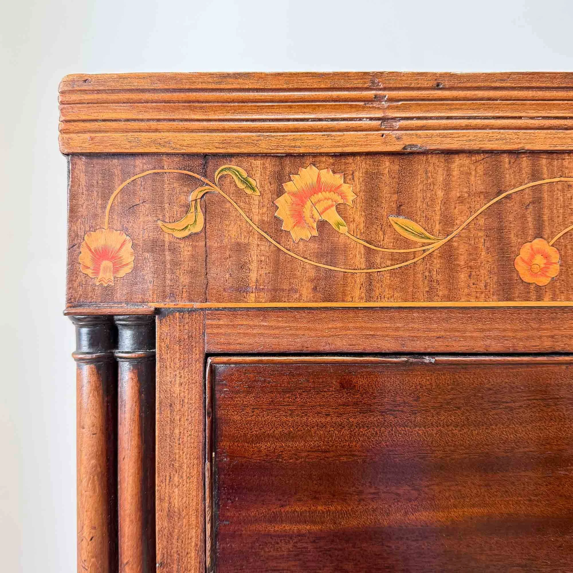 antique inlay and penwork mahogany chest of drawers