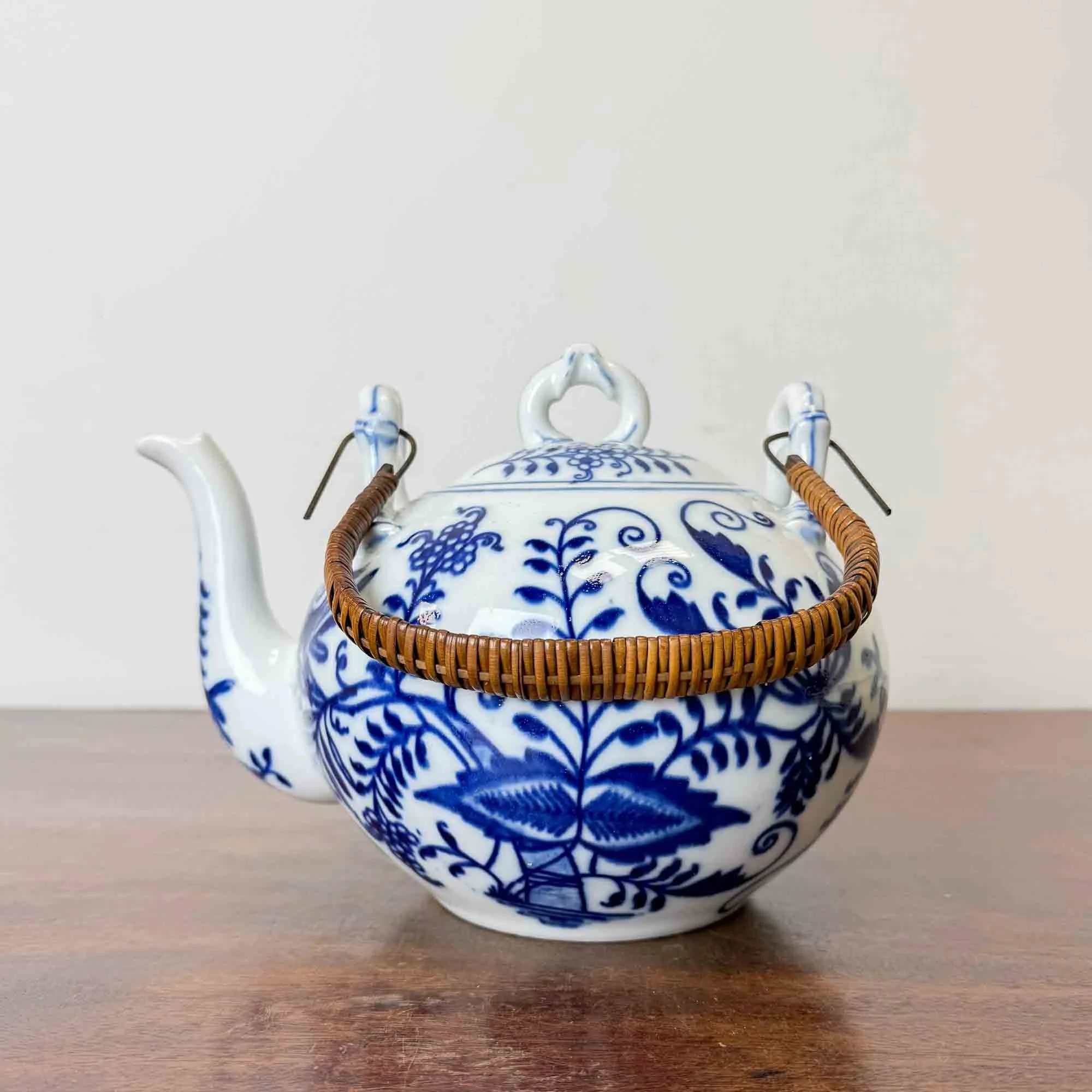 vintage blue and white tea pot