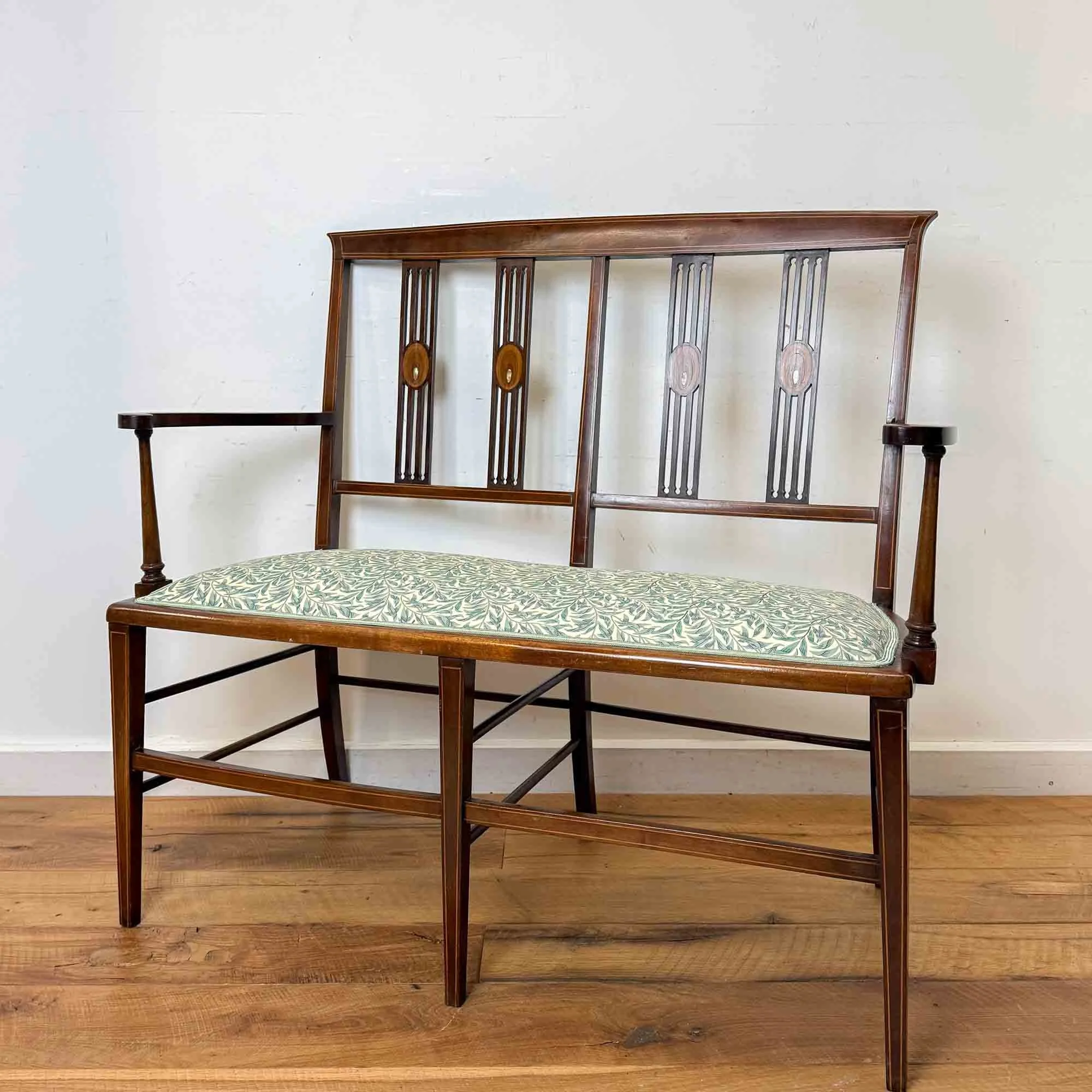 art nouveau inlaid mahogany settee