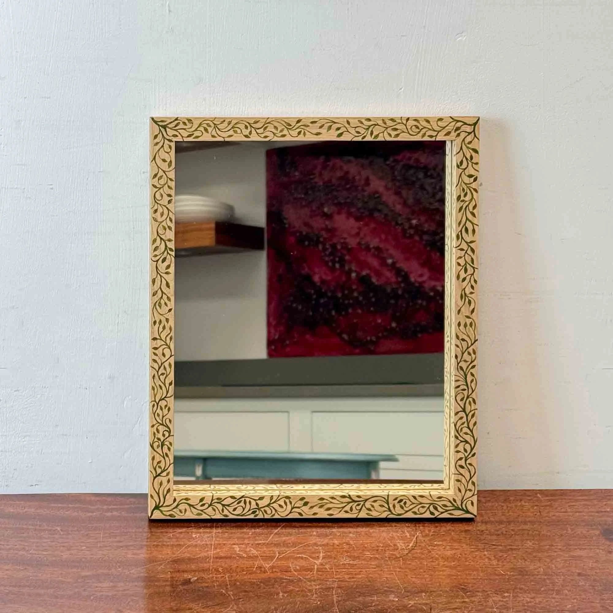Hand painted tiny leaves oak mirror-3.jpg
