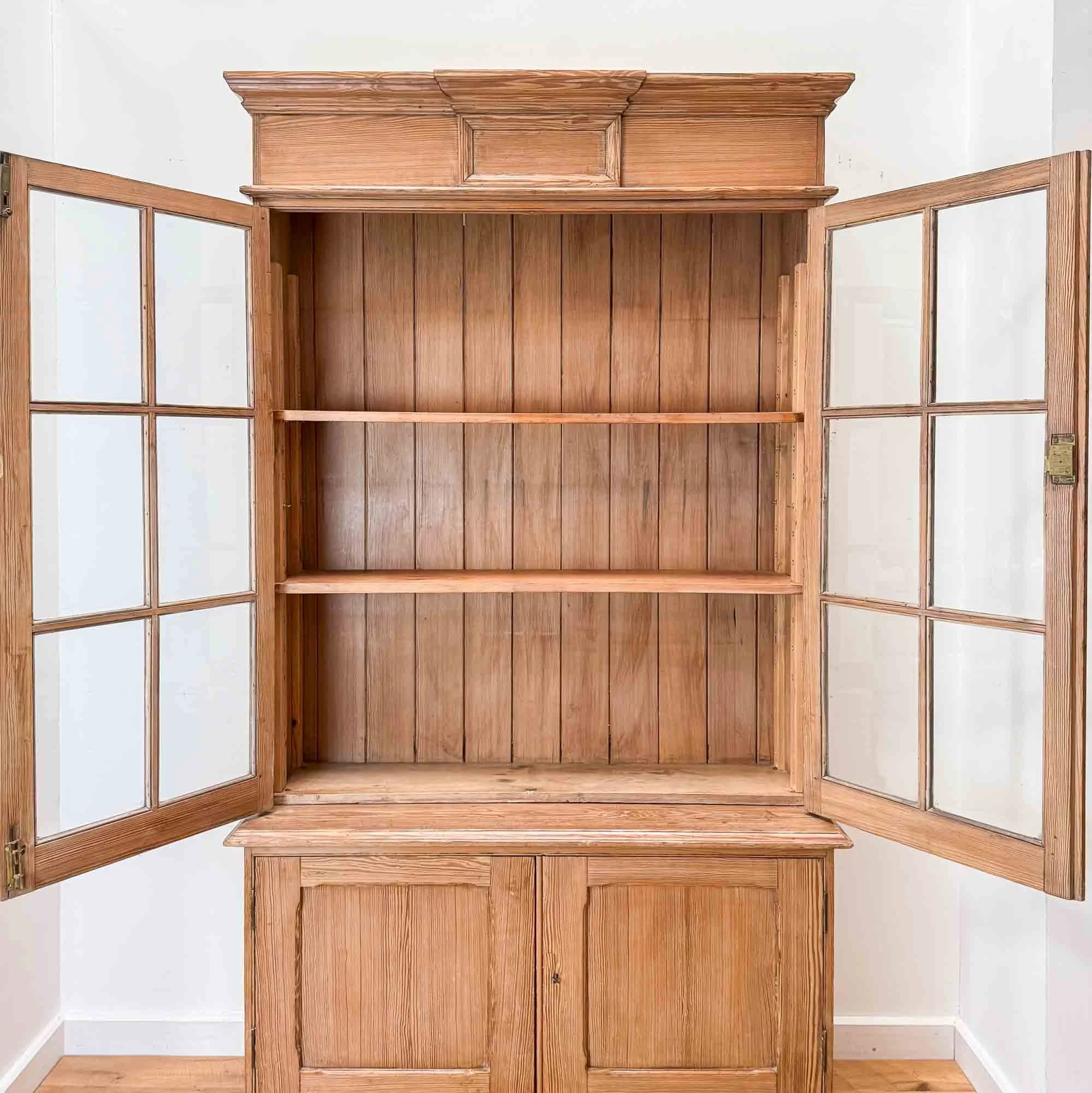 antique pitch pine glazed bookcase-6.jpg