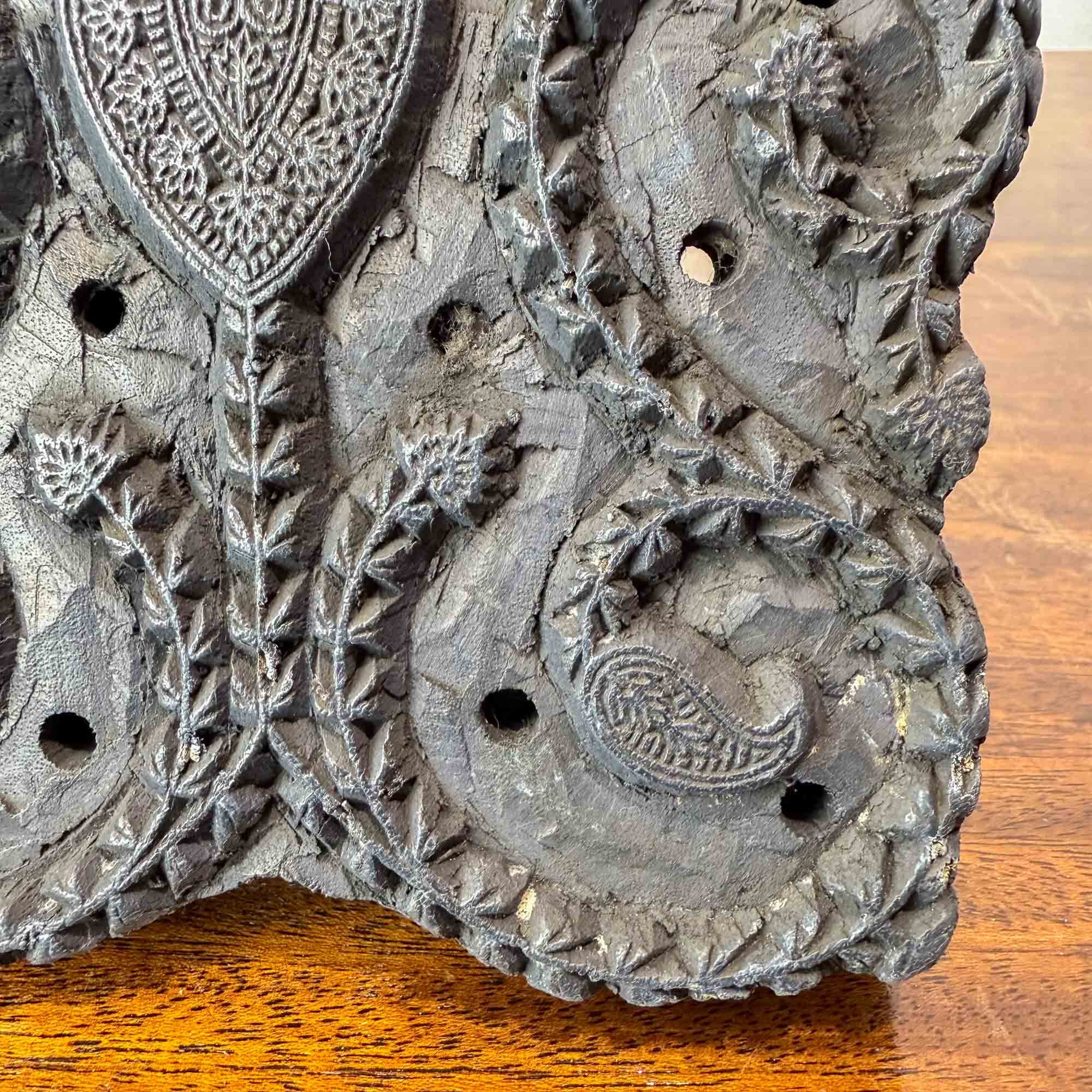Delicately Carved Vintage Wooden Printing Block
