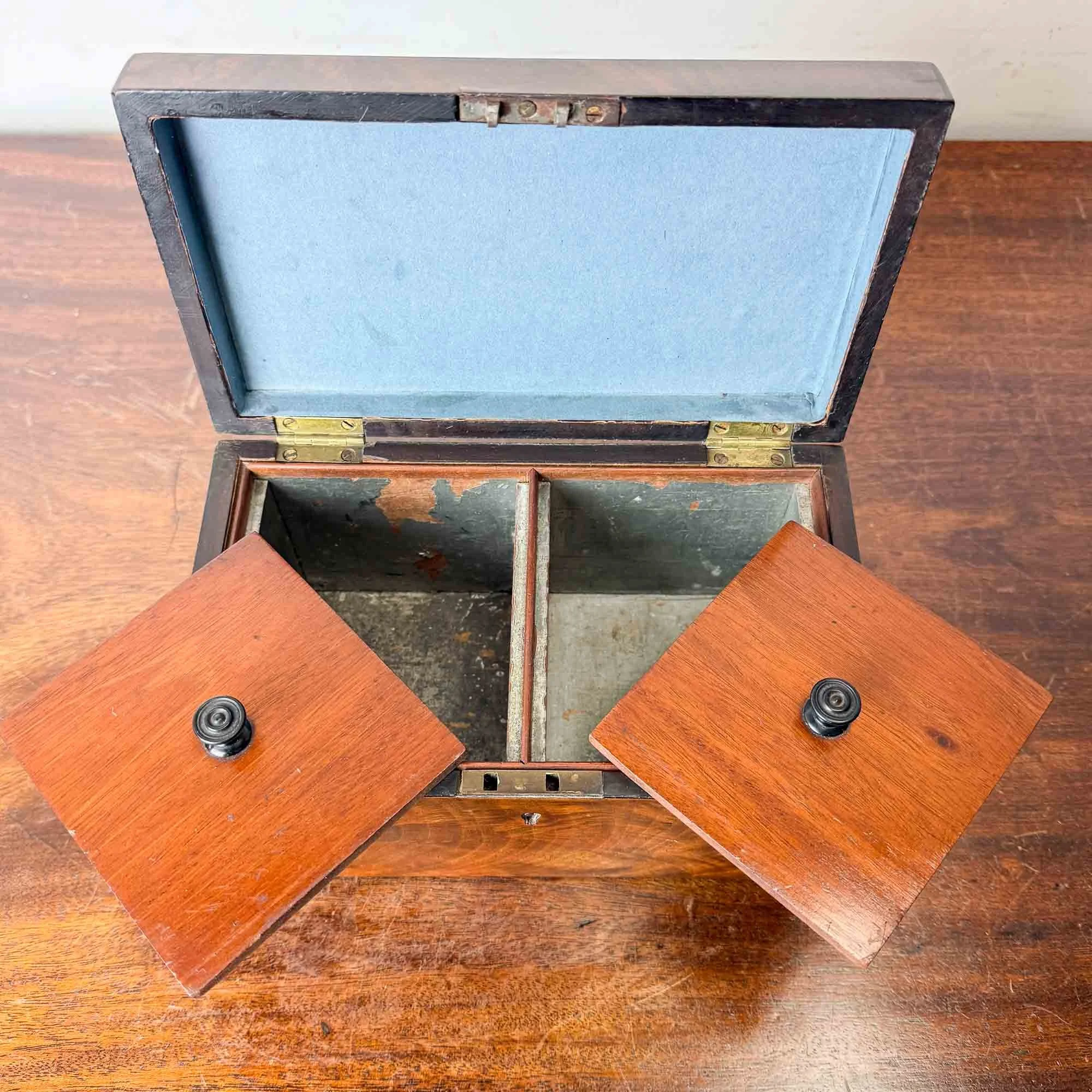 antique flame mahogany tea caddy
