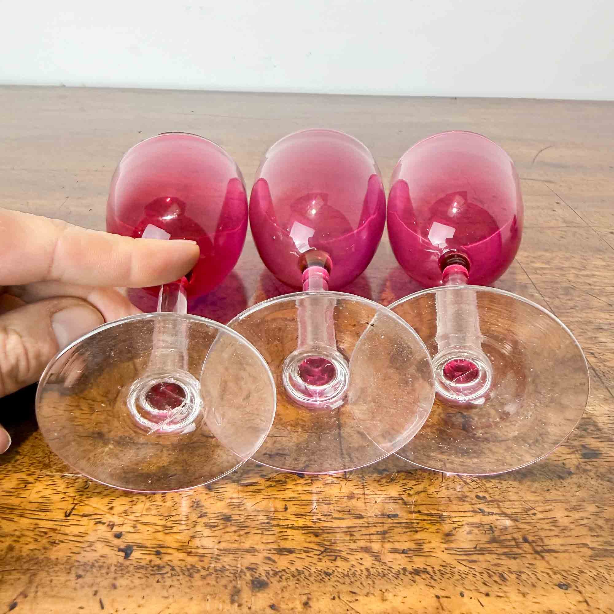 set of three victorian cranberry glass sherry glasses.jpg