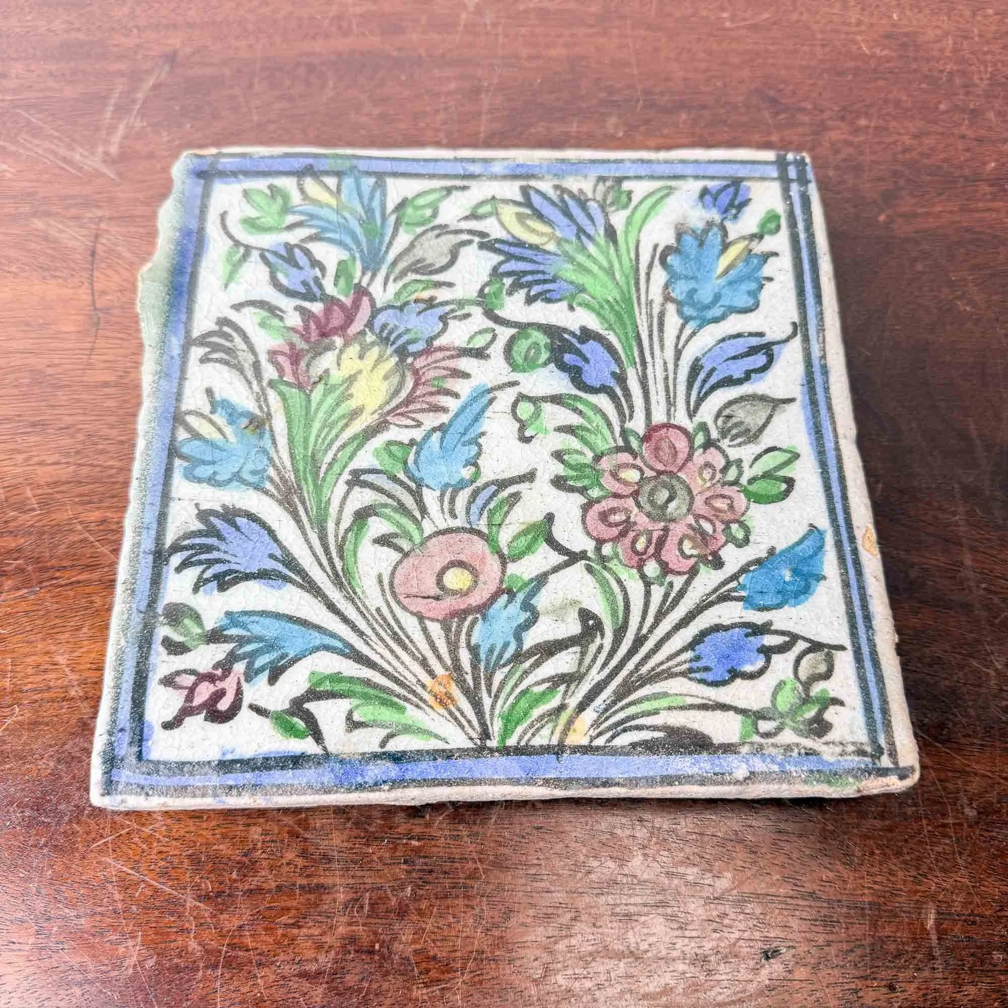square antique hand-painted persian iznik tile