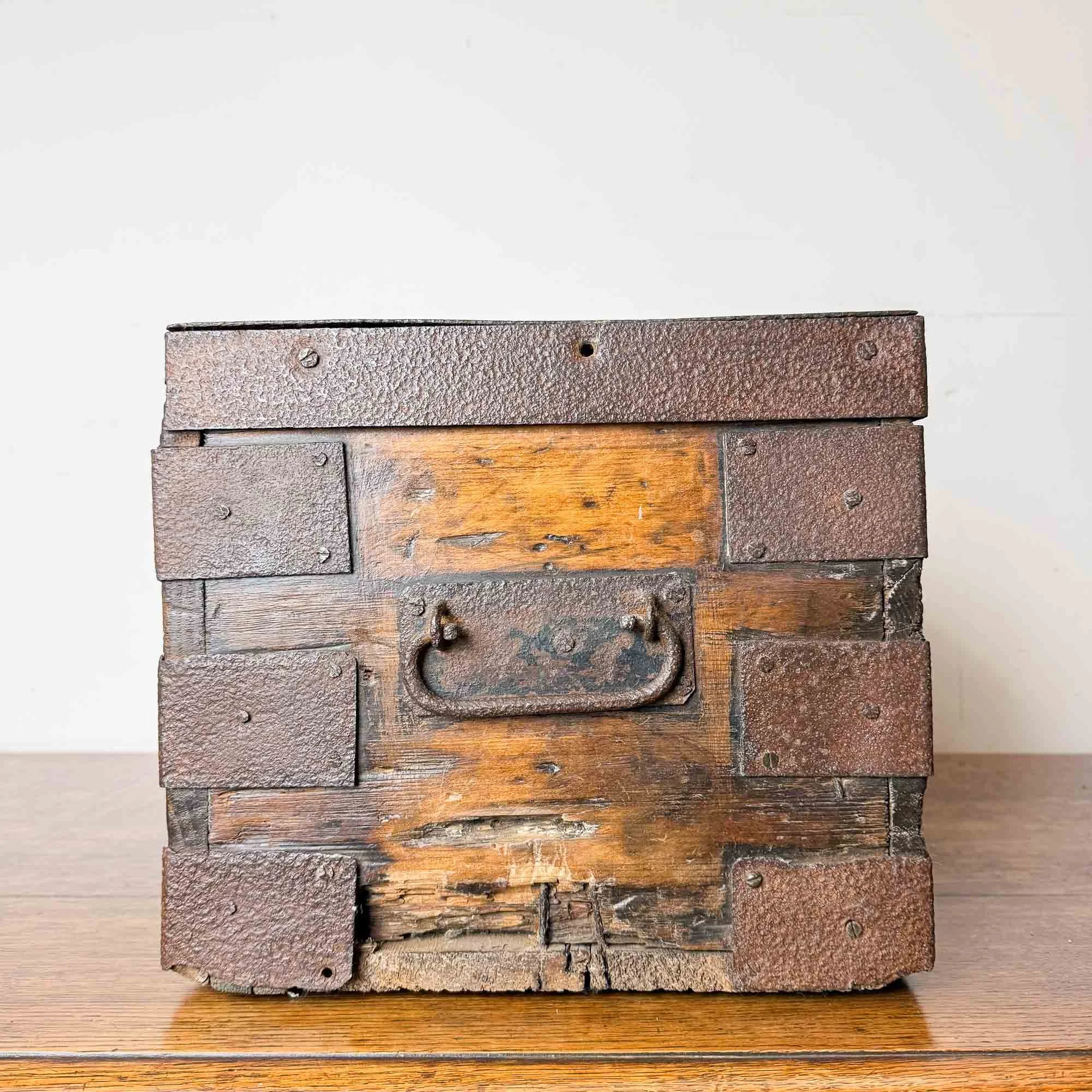 19th century elm and pine strongbox
