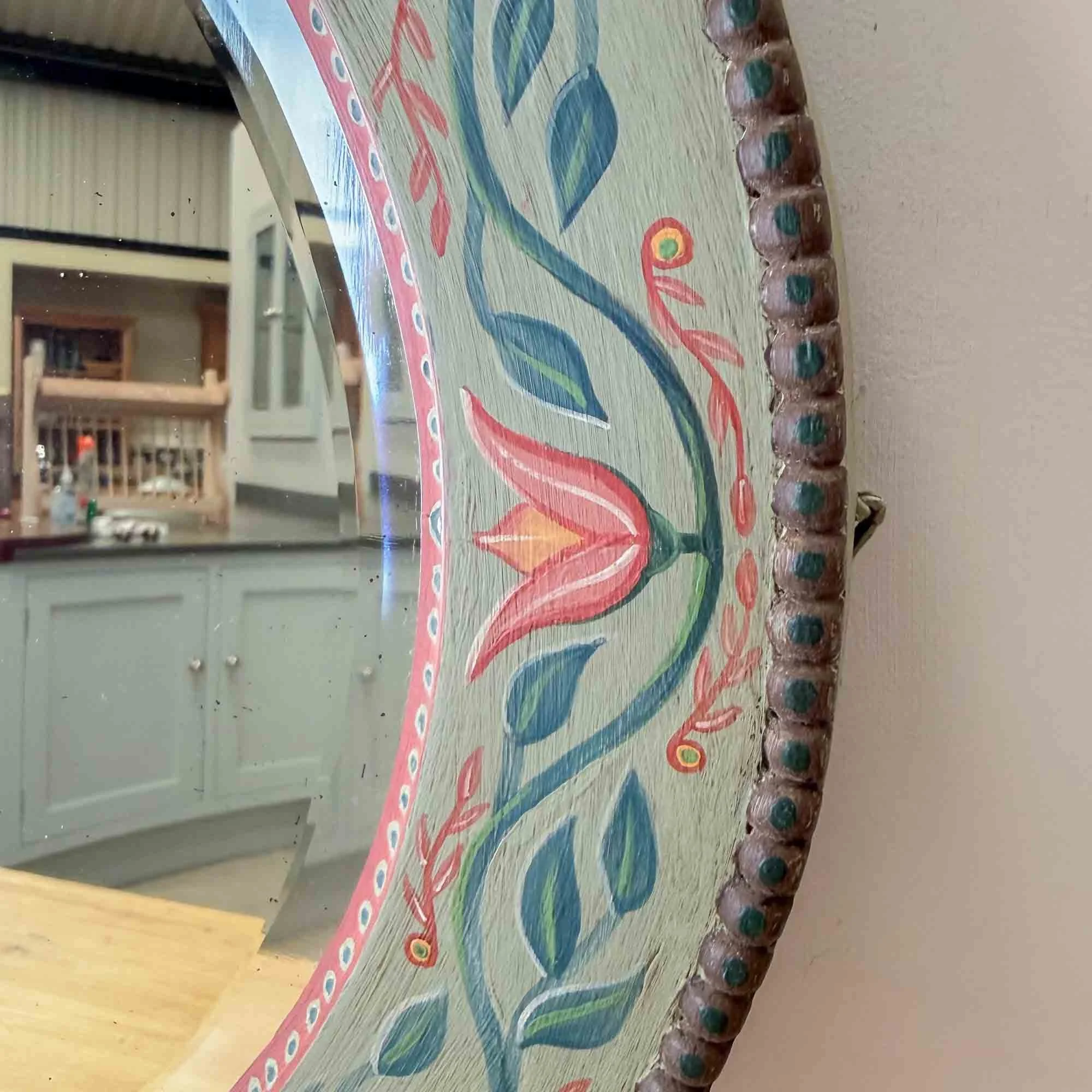 decorative painted folk art style oval mirror