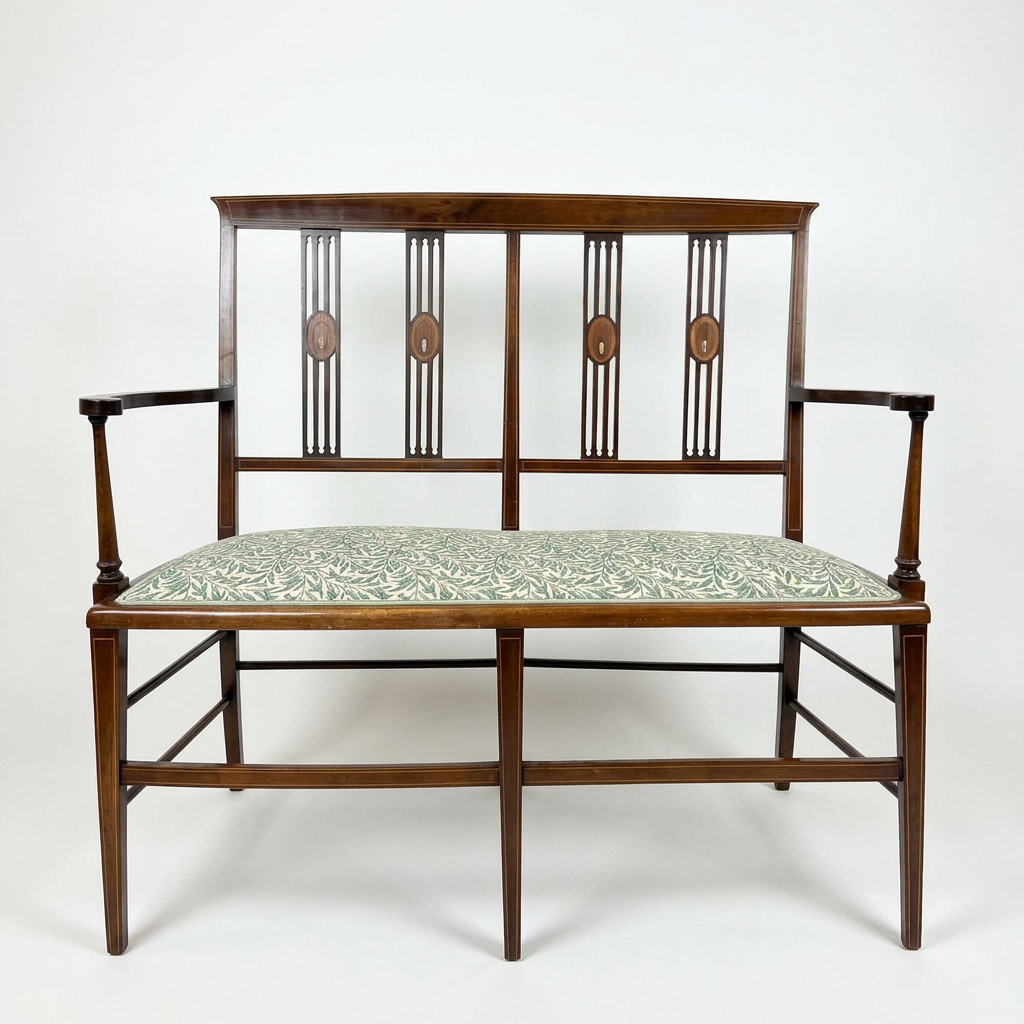 Edwardian Art Nouveau Inlaid Mahogany Settee