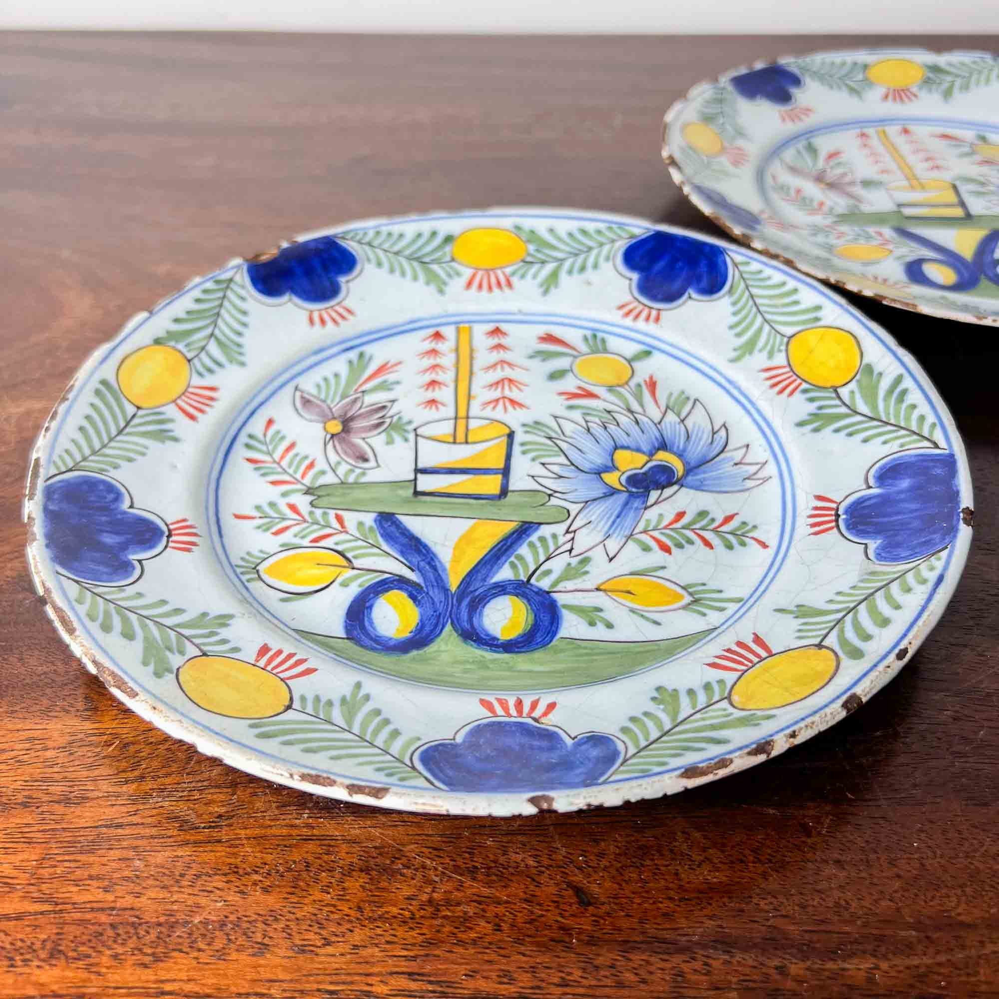 Pair of 18th Century Delft Polychrome Plates