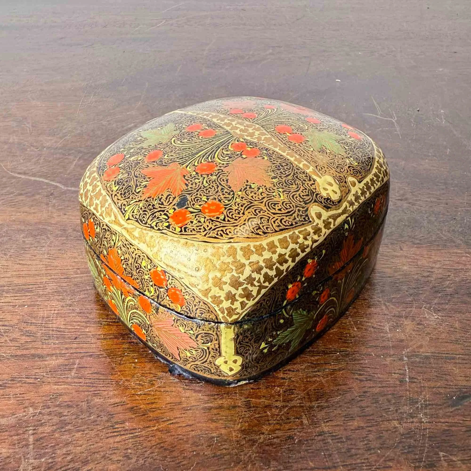Vintage kashmiri Papier Mache Gold Trinket Box