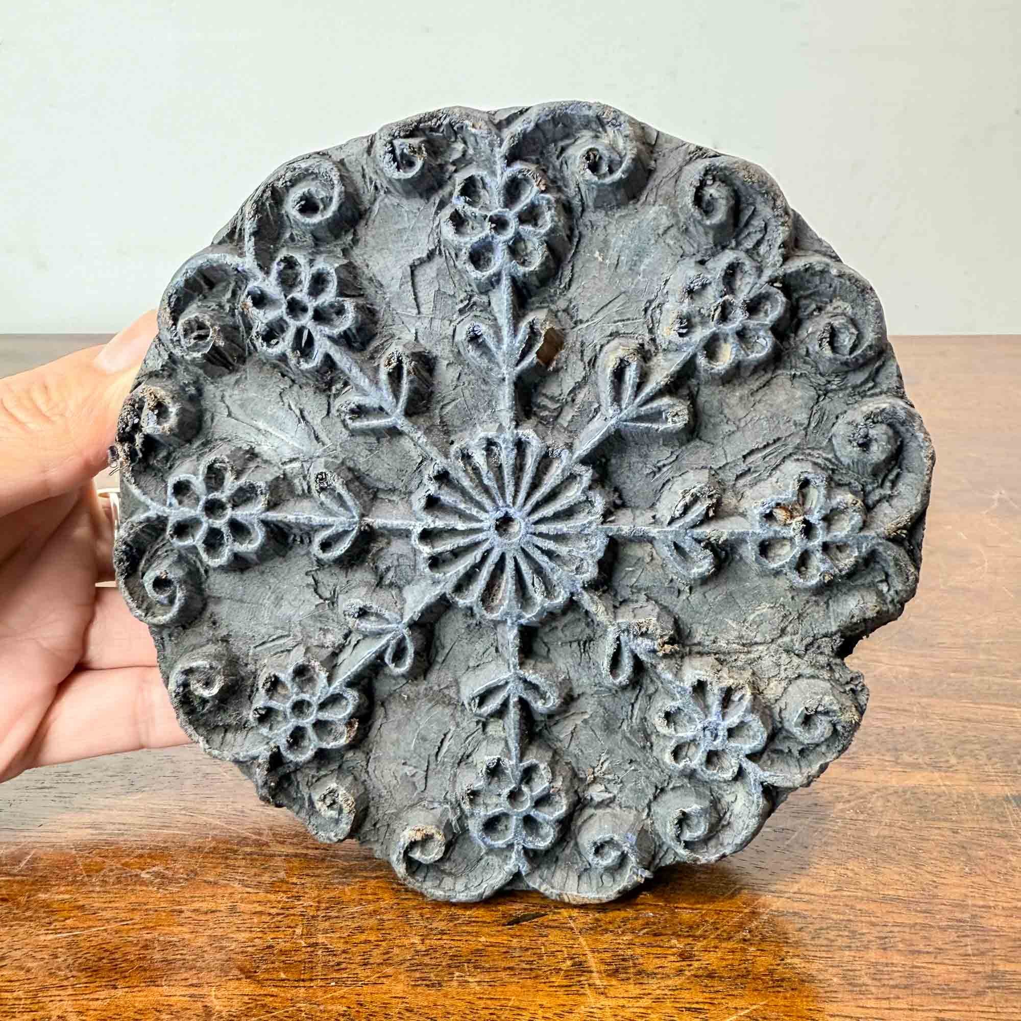 Vintage Round carved Wooden Printing Block