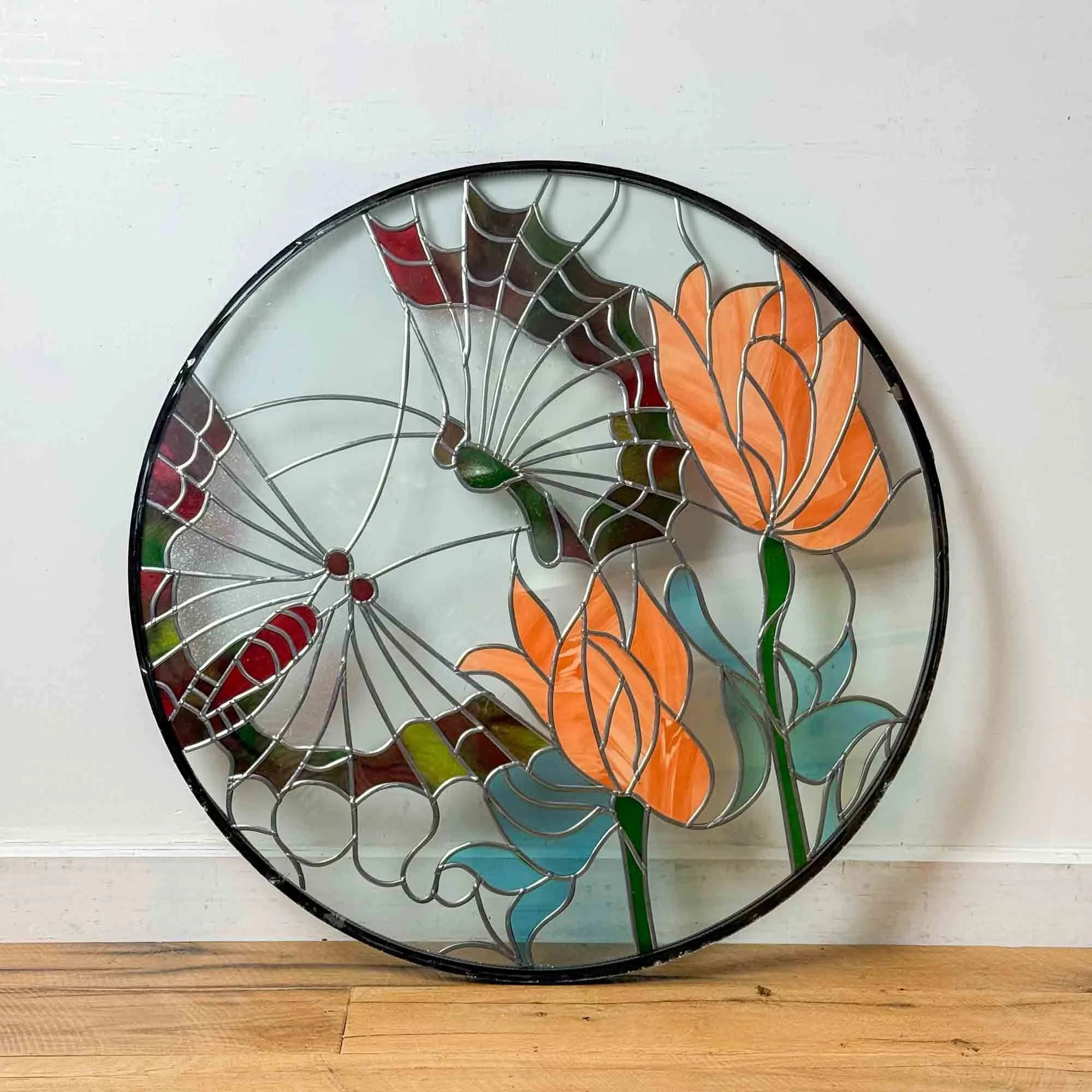 circular stained glass window panel