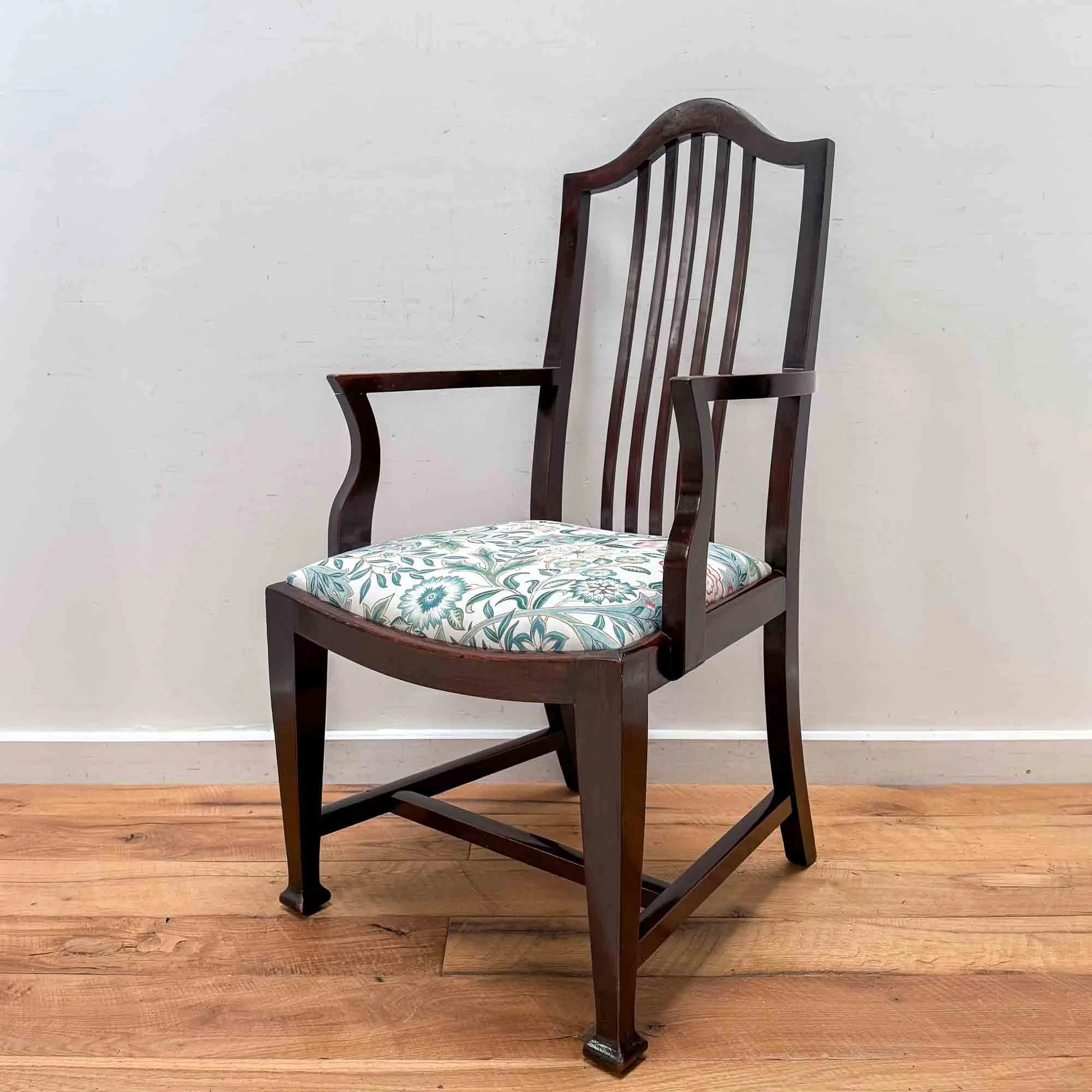 Antique Mahogany Elbow Chair with William Morris 'Wilhelmina' Seat