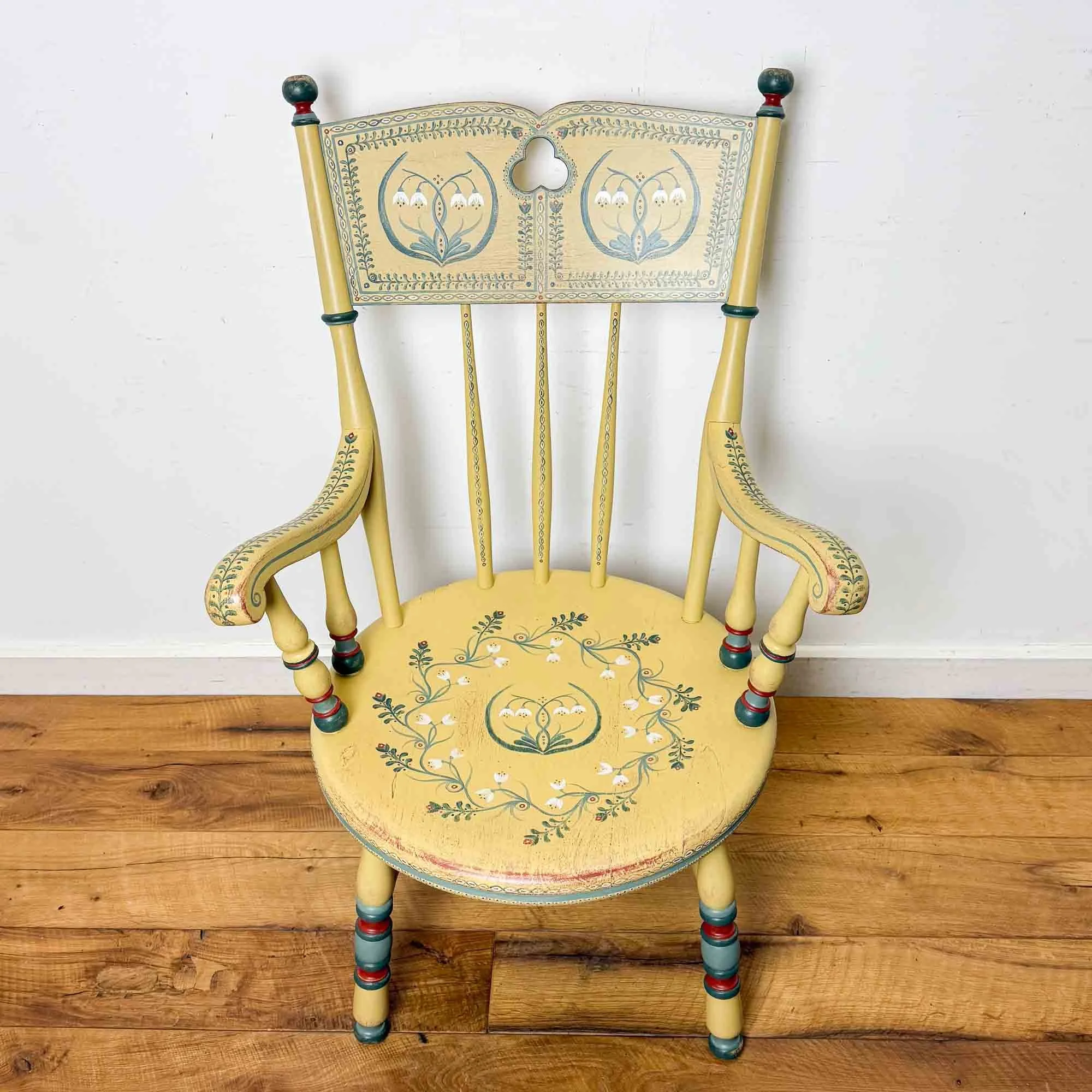 yellow folk art decorative painted chair