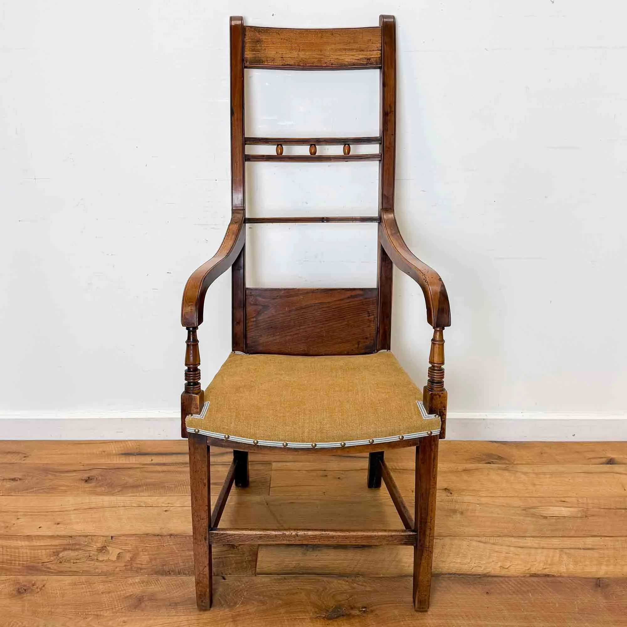 antique elm and fruitwood high back chair