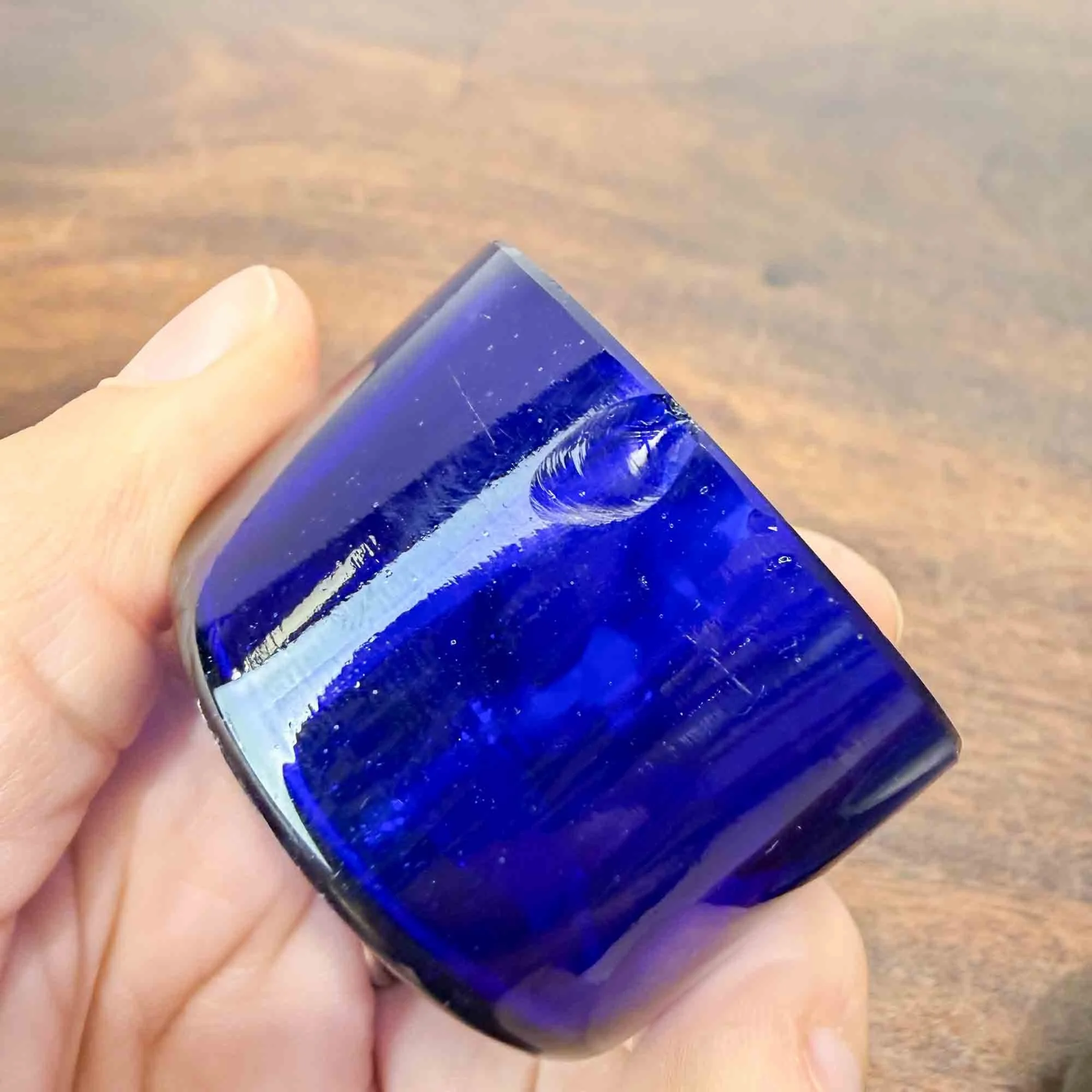 Lion hammered pewter salt with bristol blue glass liner-2.jpg
