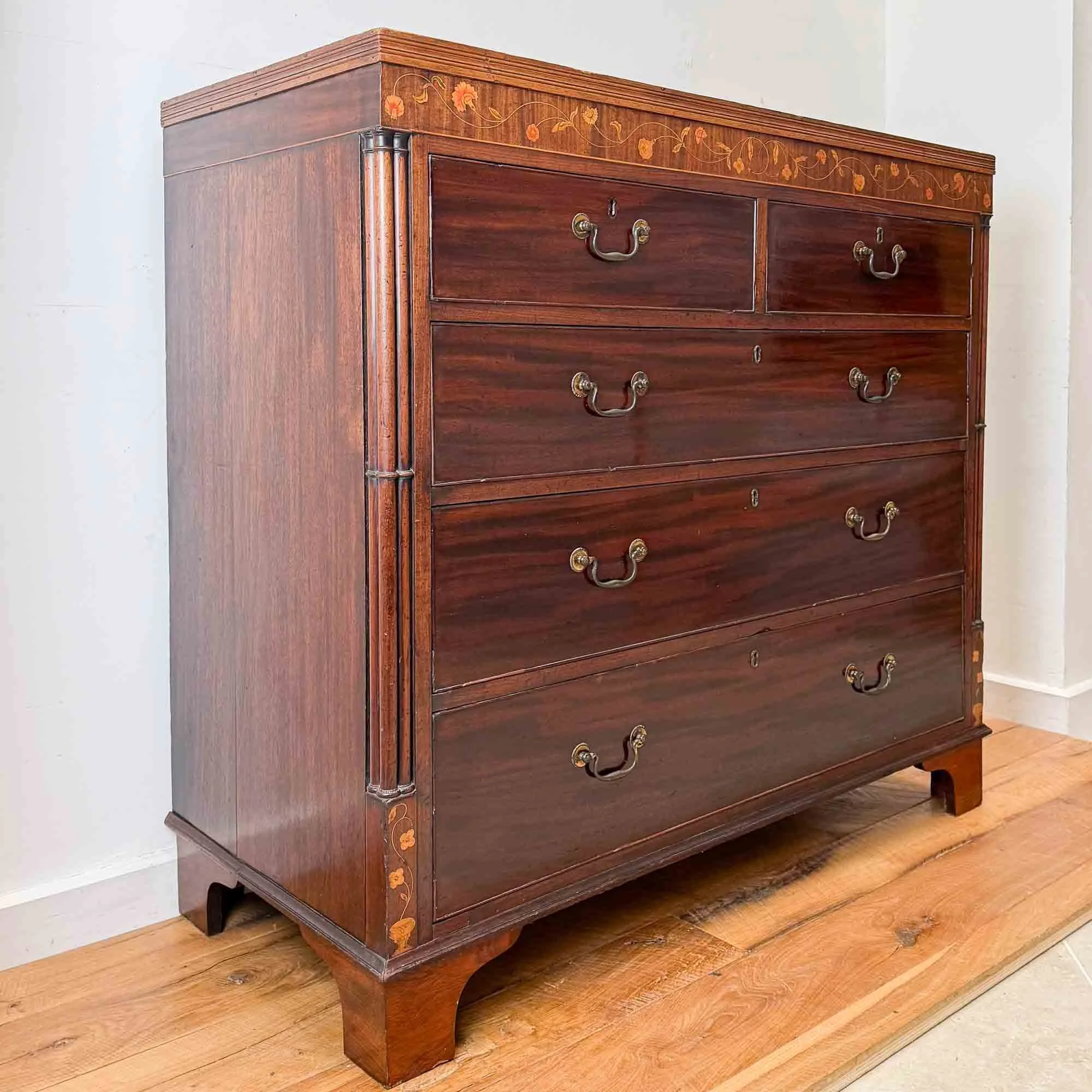 19th century inlay and penwork mahogany chest of drawers