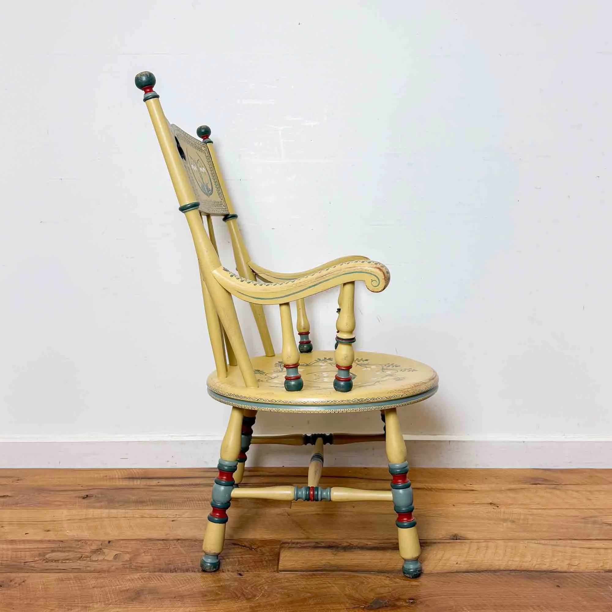 yellow folk art hand painted chair