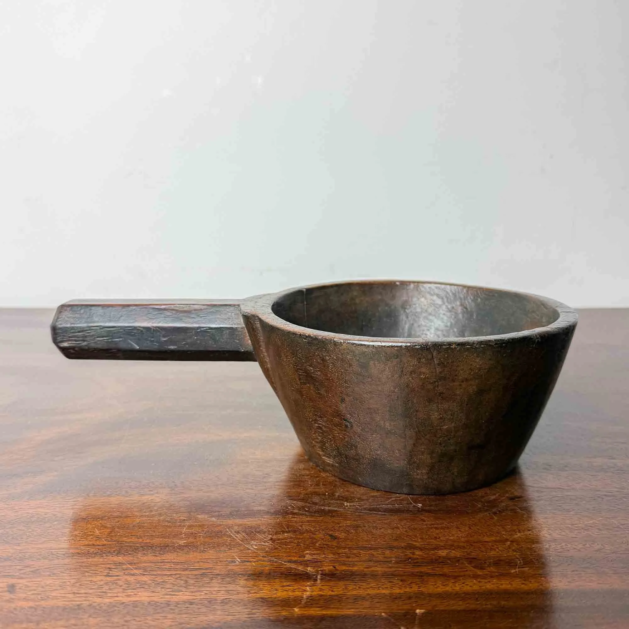 antique treen wooden bowl with handle