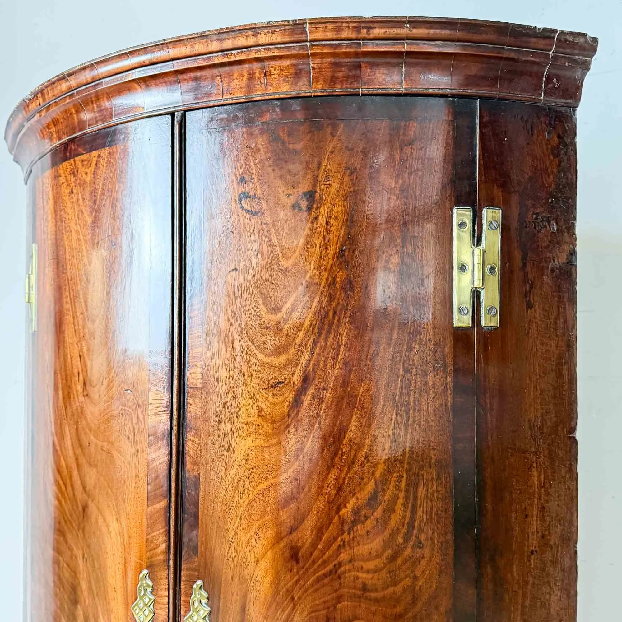 Georgian mahogany bow front corner cupboard