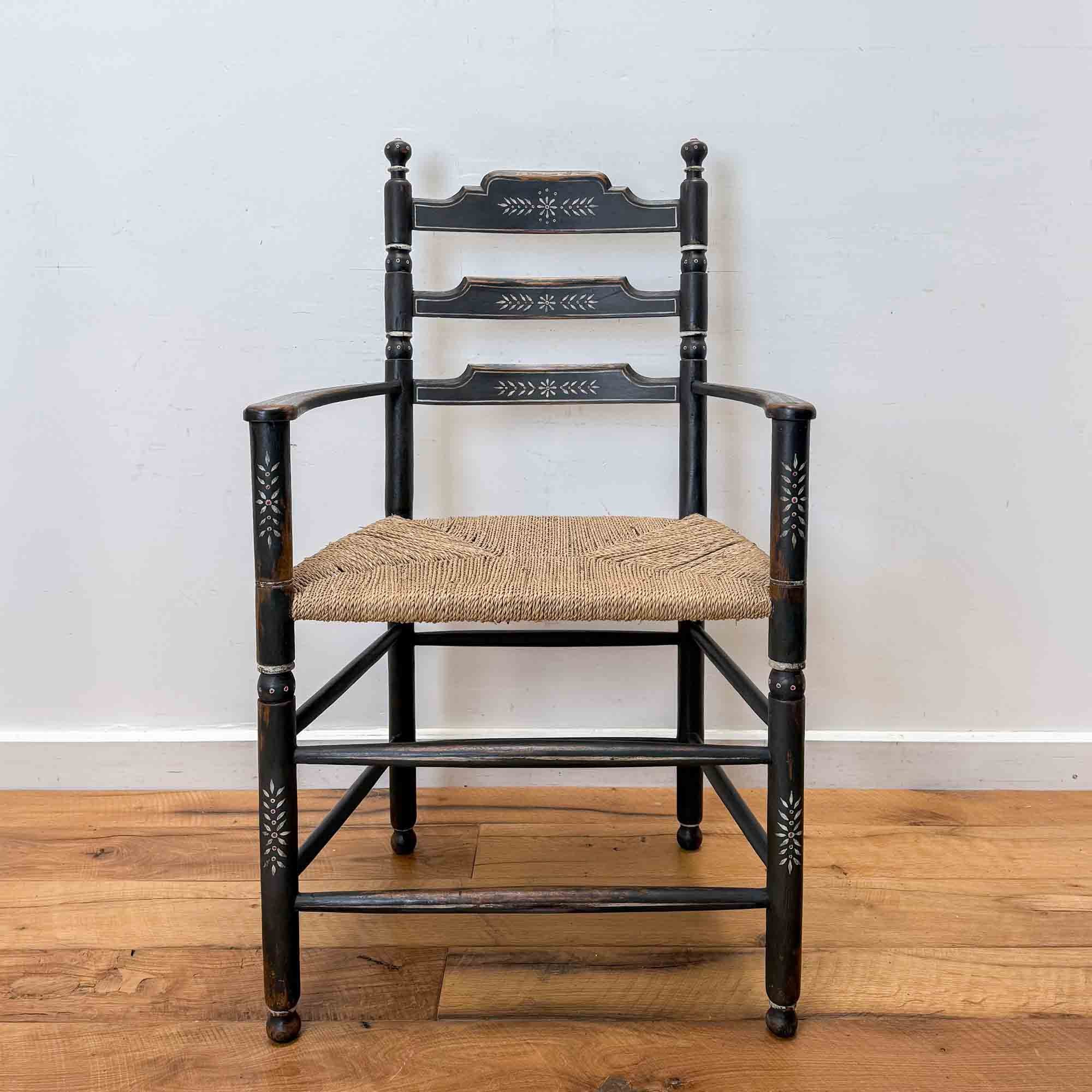 vintage black and white folk art painted chair