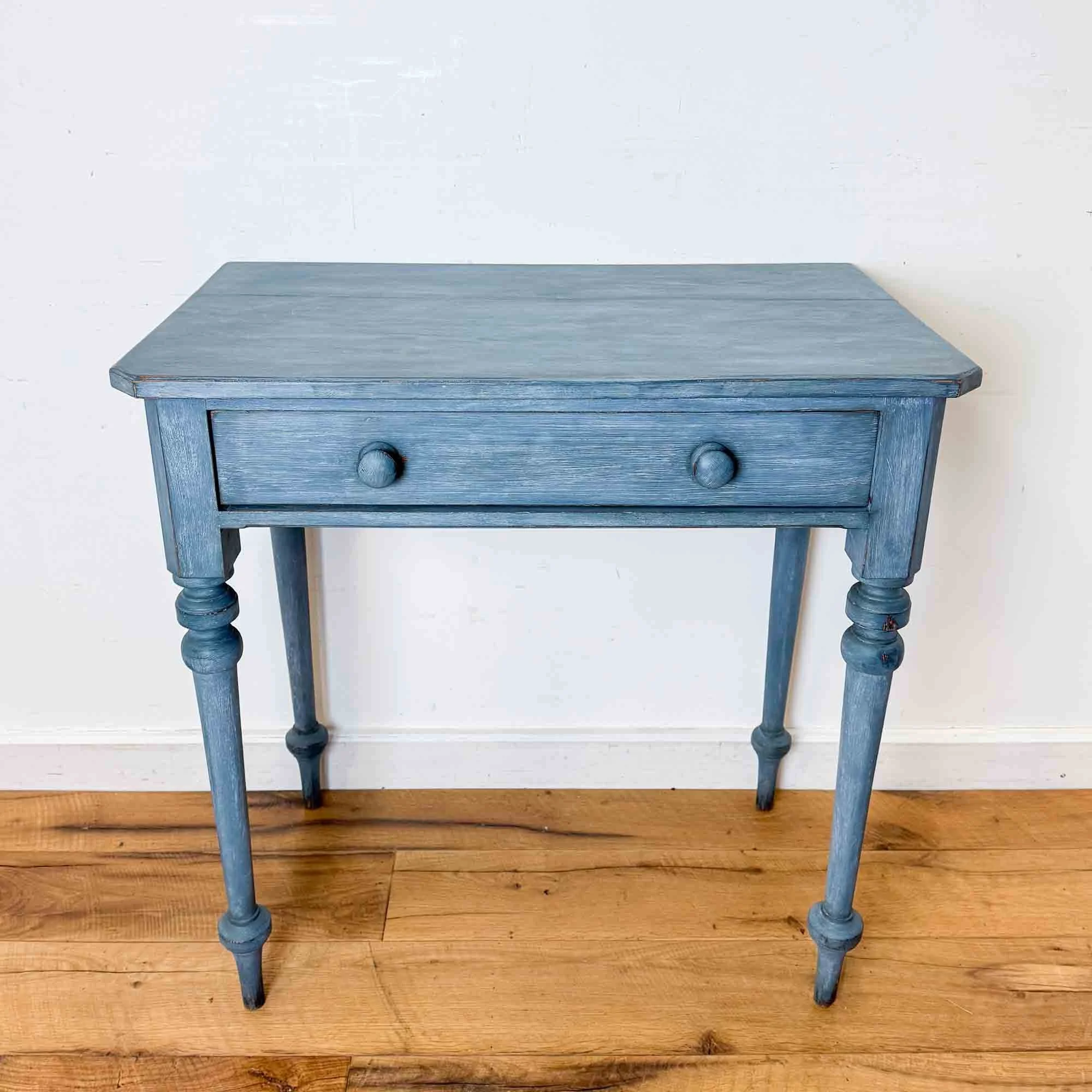 antique pine blue painted side table