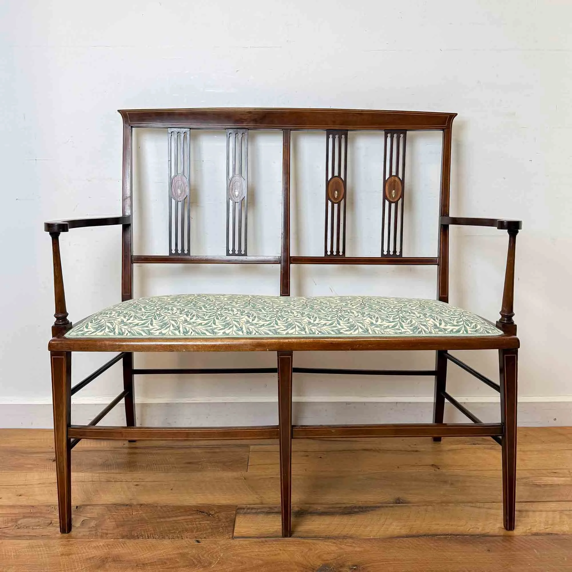 edwardian art nouveau mahogany inlaid settee