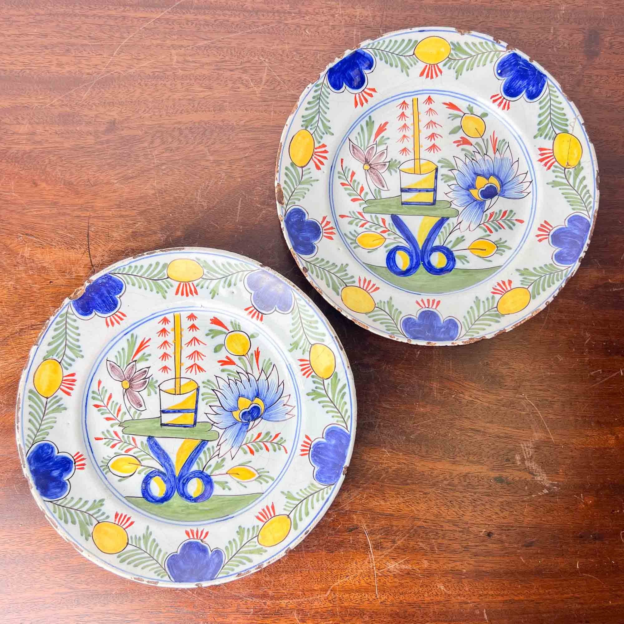 Pair 18th Century Delft Polychrome Plates