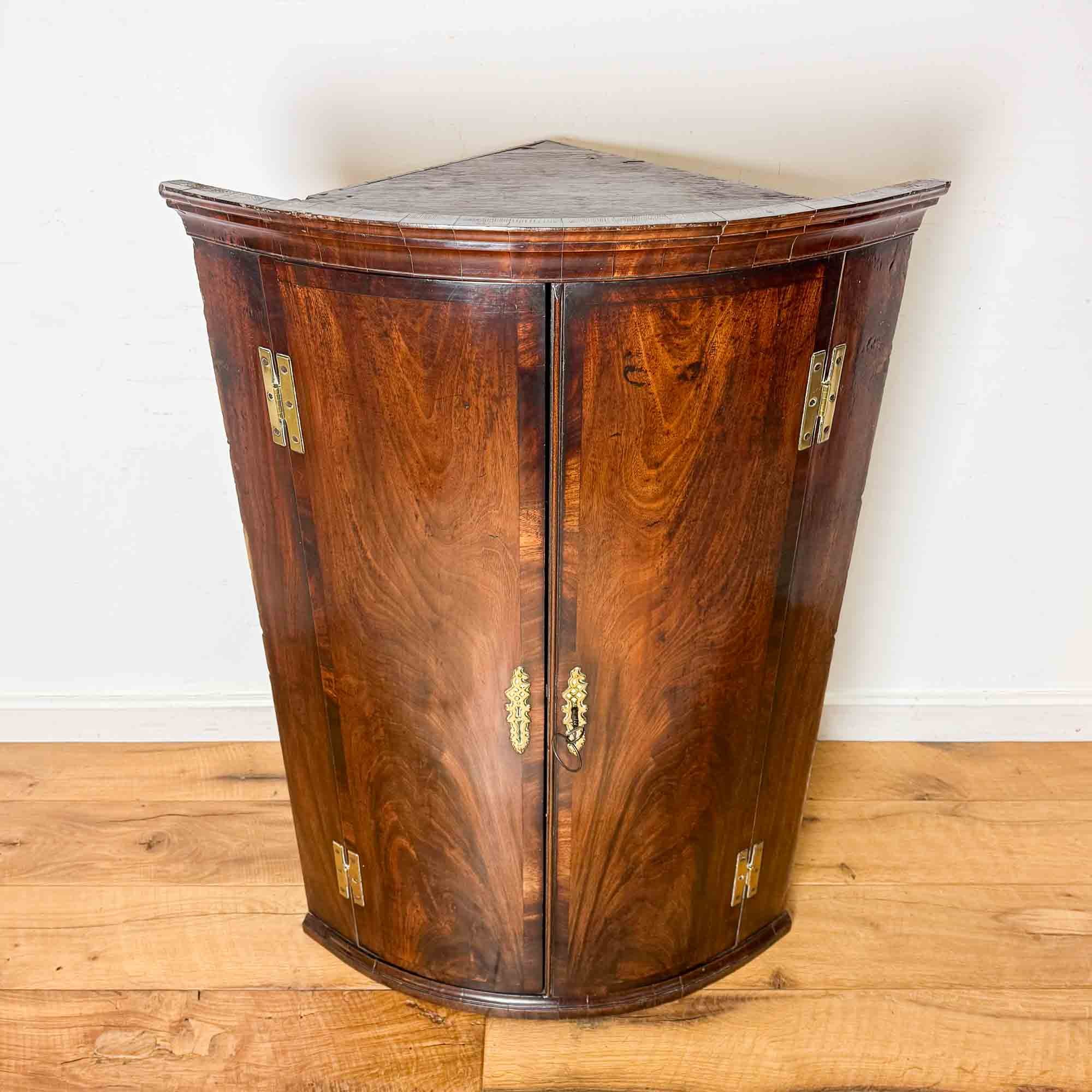 antique mahogany bow front corner cupboard