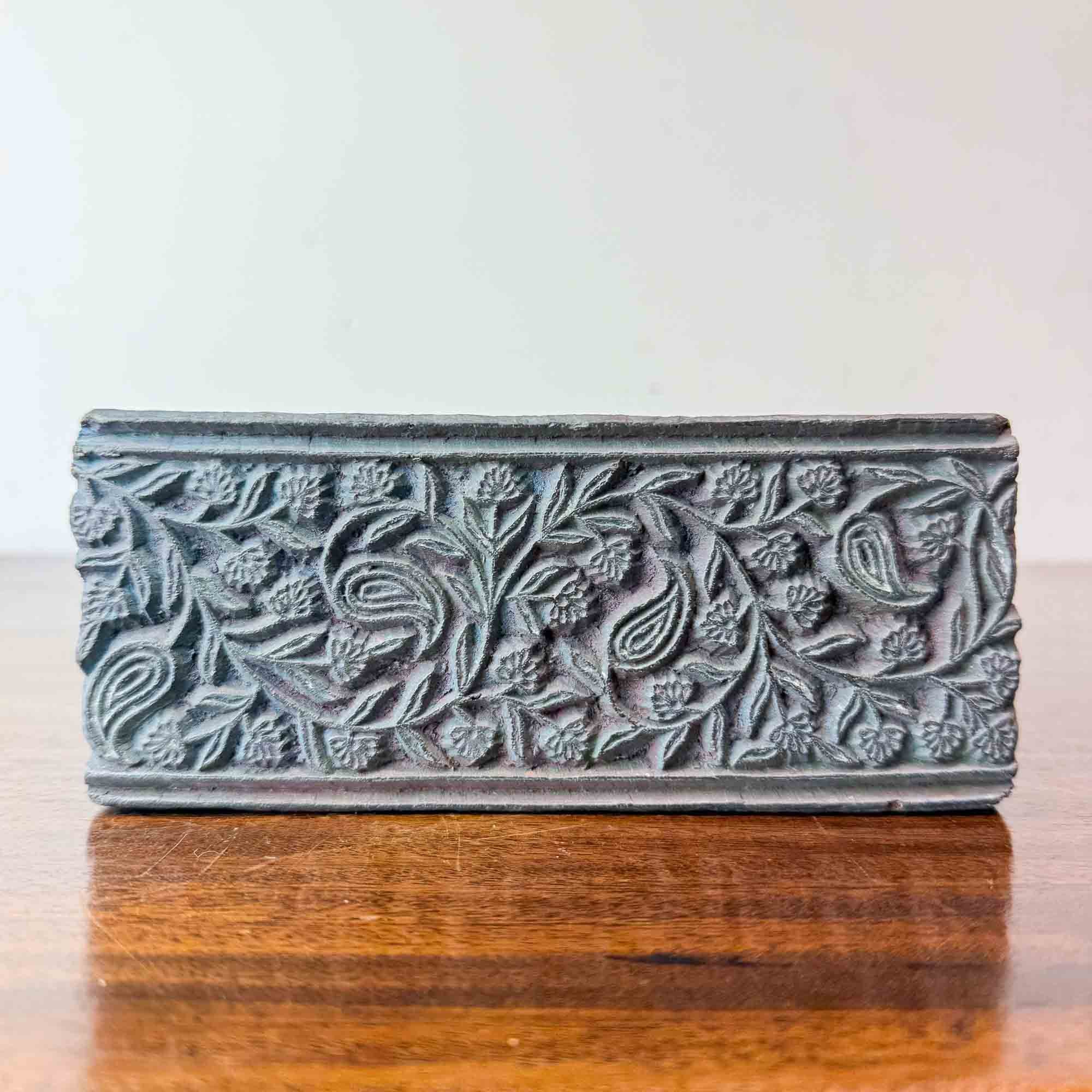 Vintage Printing Block with Traces of Blue Dye