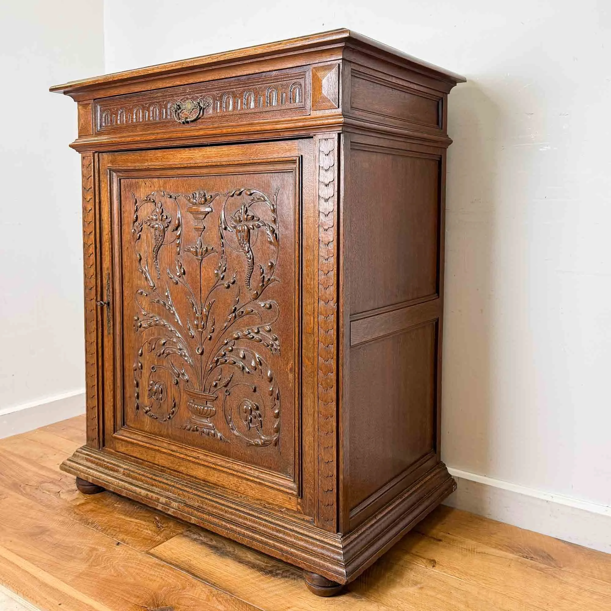 vintage french carved oak cupboard