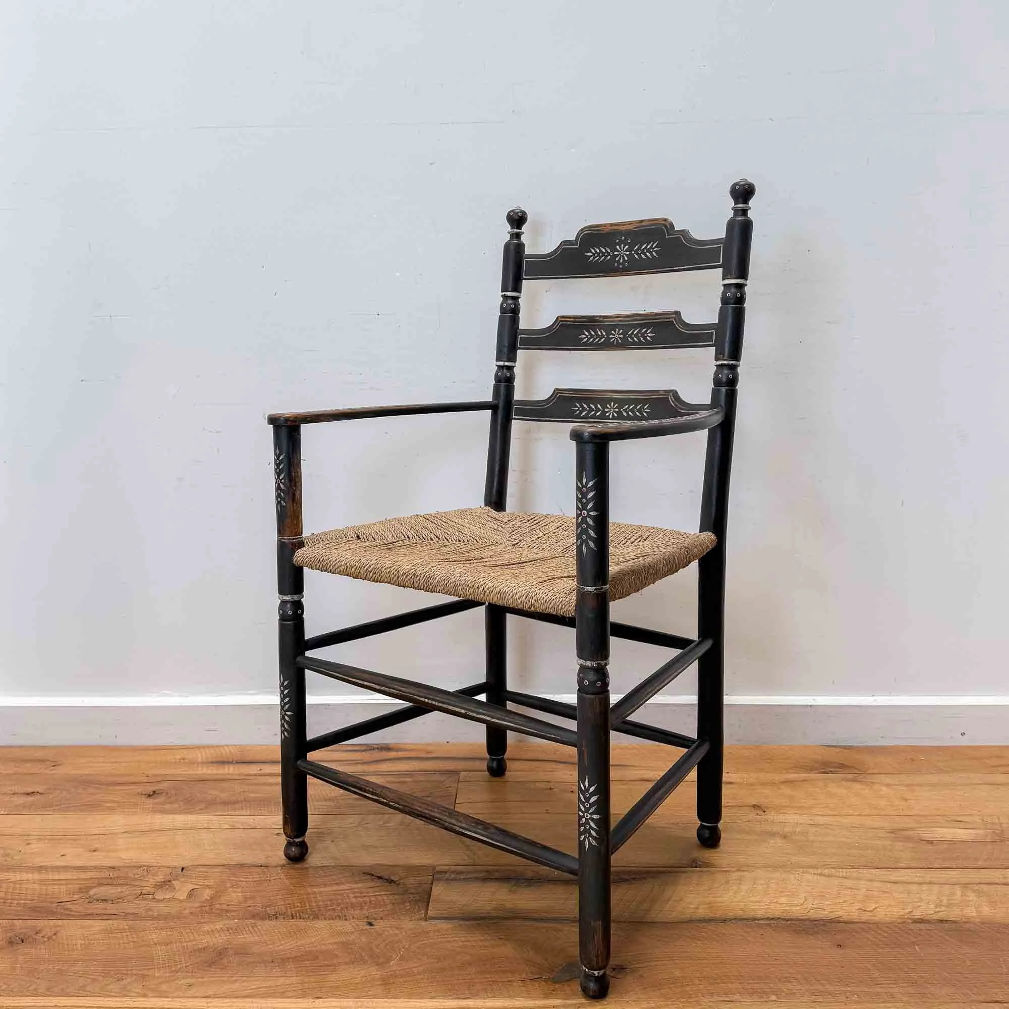 black and white folk art painted chair
