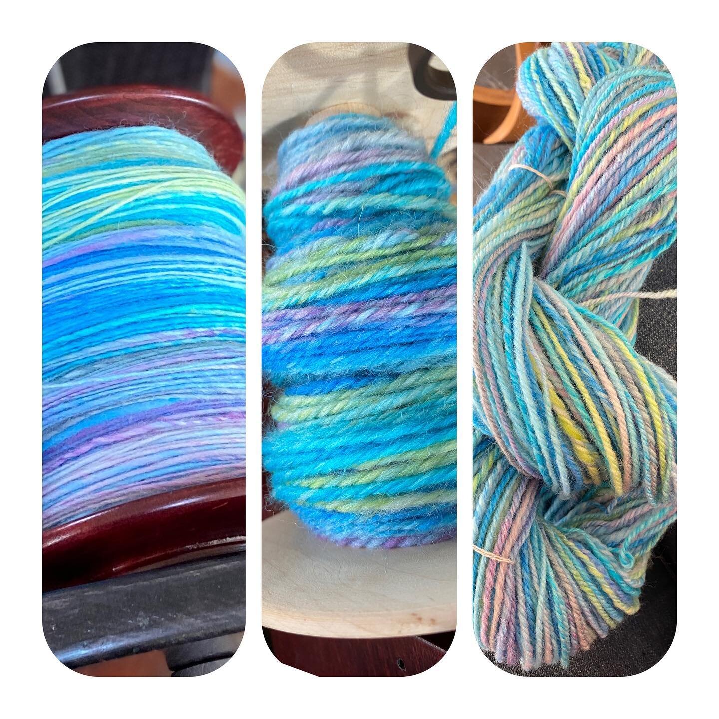 Spin, ply, skein.  Lovely Falkland wool fiber dyed by @yourfiberygodmother in the color-way Icy Iridescence. To me it is like making a birthday cake of yarn. 

#wool #falklandsheep #handspinnersofinstagram #handspunyarn #madewithlove #pastel #fun #in