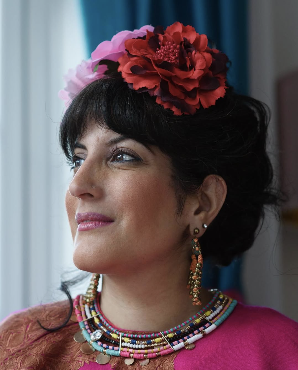 portrait of renu arora with flowers in her hair