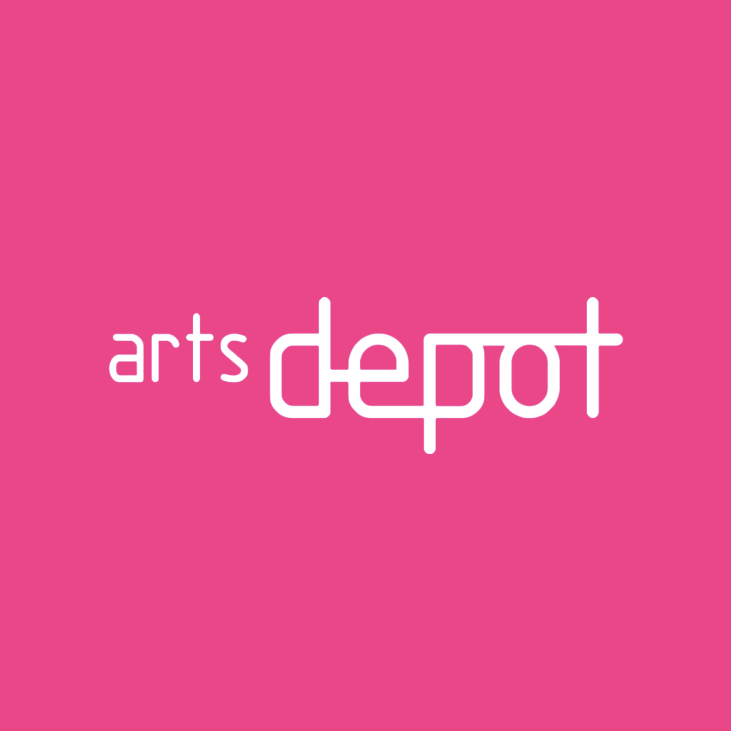 arts depot logo white on pink