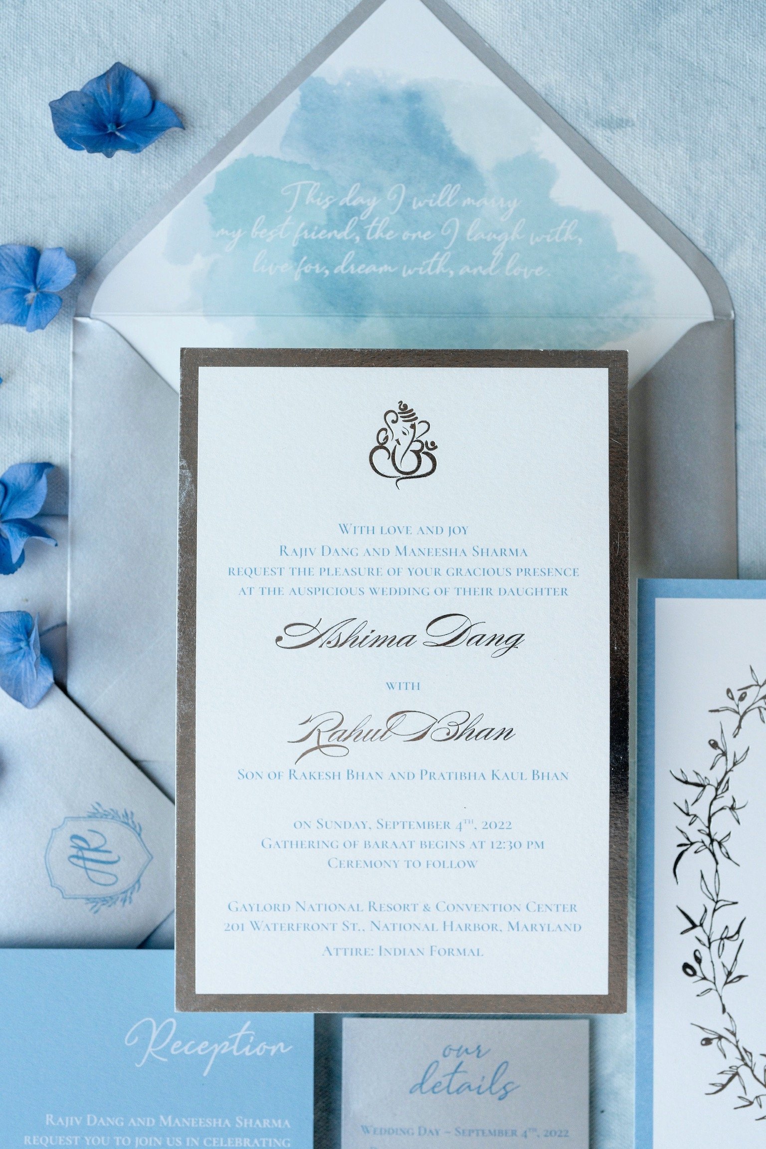 silver foil wedding invitation