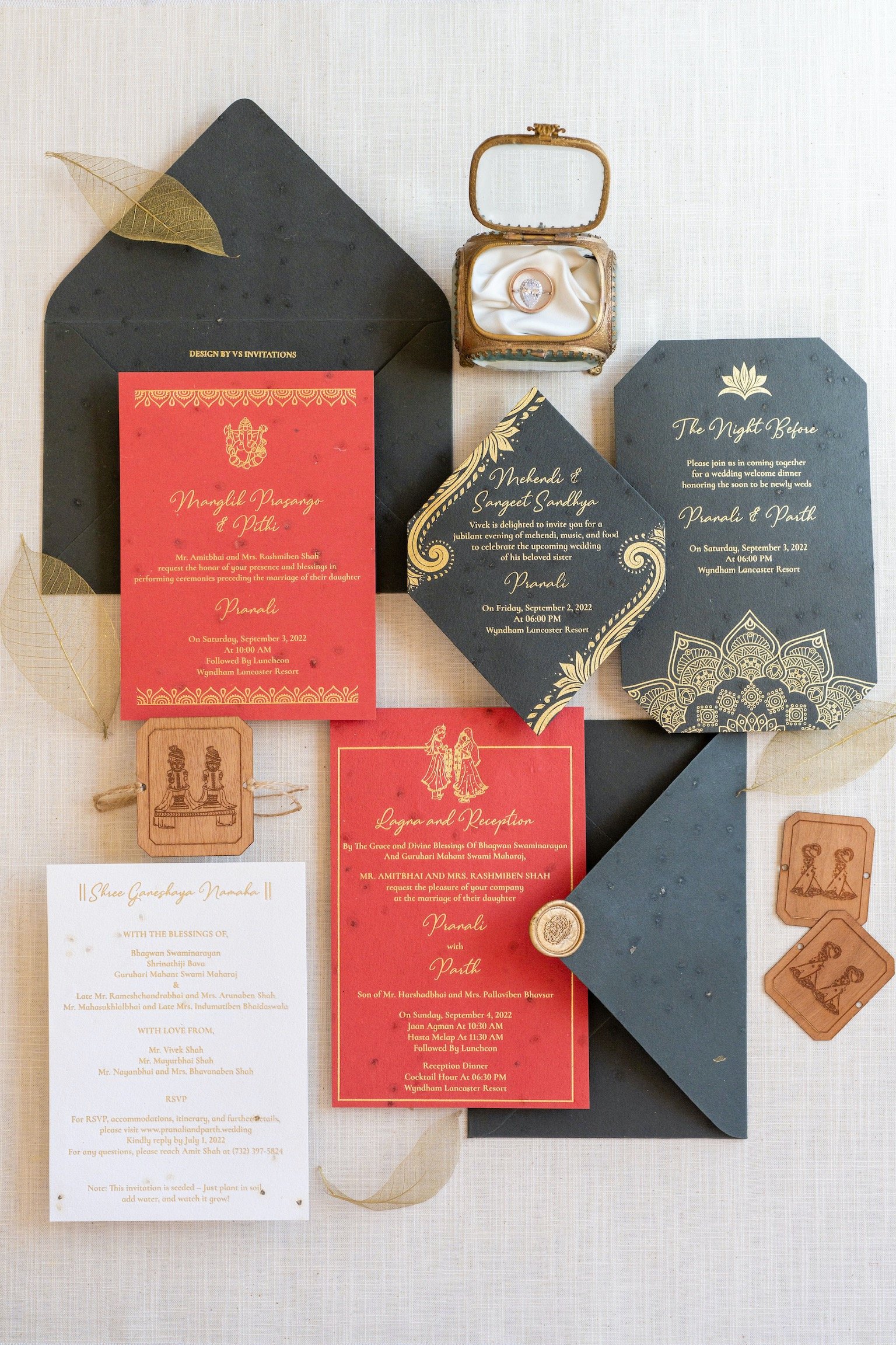 red black white wedding invitations