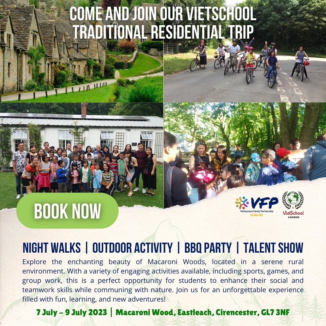 🚘 JOIN OUR VIETSCHOOL TRADITIONAL RESIDENTIAL TRIP 🚘

🏞️Looking for an unforgettable adventure in nature this summer? Come and explore the wonders of Macaroni Woods! This is the perfect opportunity for children, young people, and adults to play an