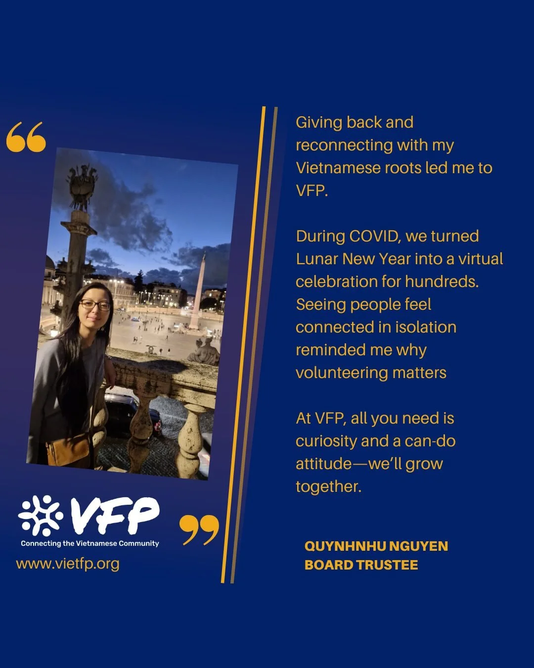 🌟 Volunteer Story: Quynhnhu &amp; VFP 🌟
Meet Quynhnhu, who has been volunteering with the Vietnamese Family Partnership (VFP) for almost 5 years. As a Trustee and regular Team Lead at events, she supports VFP&rsquo;s overall strategy, brand, and ma