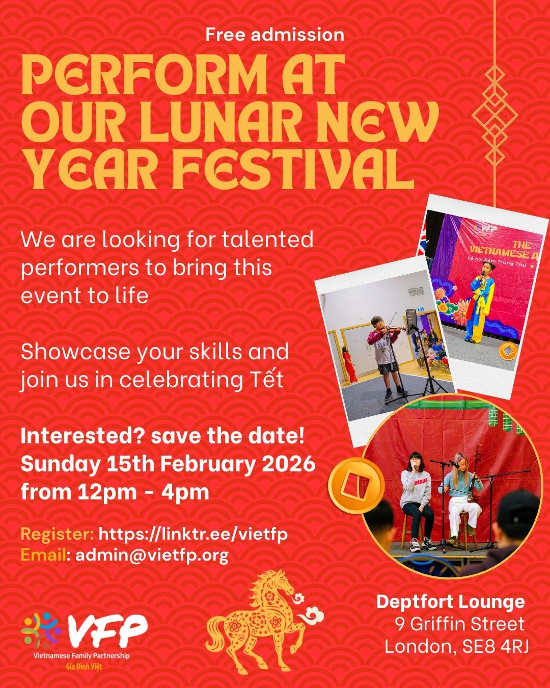 🌟 Calling All Talents! 🌟
This Lunar New Year, let your voice, your art, your passion light up the stage! 🎤🧧🕺

Vietnamese Family Partnership is hosting a spectacular Tết Cộng Đồng &mdash; and we&rsquo;re inviting YOU to be part of it. Whether you