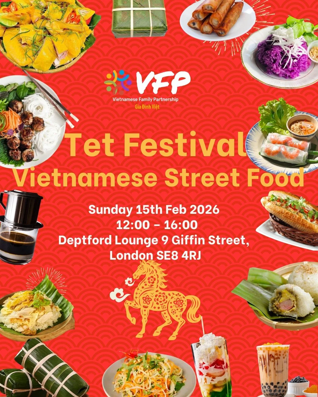 Welcome to the 2026 Tet Festival!
Join us as we celebrate the Year of the Horse by bringing the sights and incredible smells of Vietnamese street food to Deptford. This event is a celebration of our heritage, and we are delighted to share it with the
