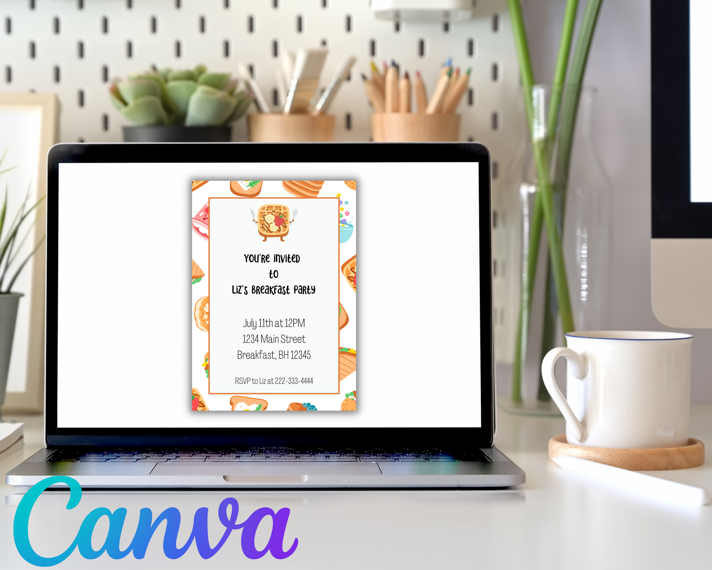 Digital breakfast party invite canva template