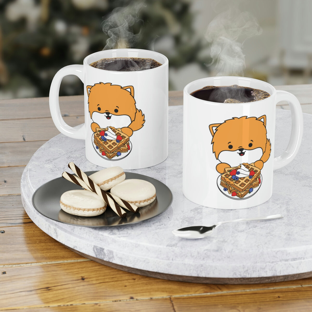 Brunch Buddy Pomeranian with an Waffle Ceramic Mugs (11oz
