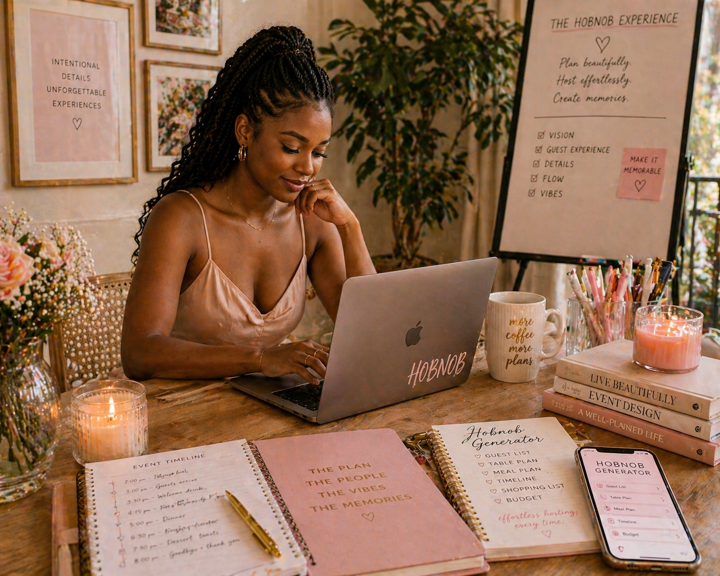 woman planning a brunch with hobnob lifestyle brunch planner and shopping list generator