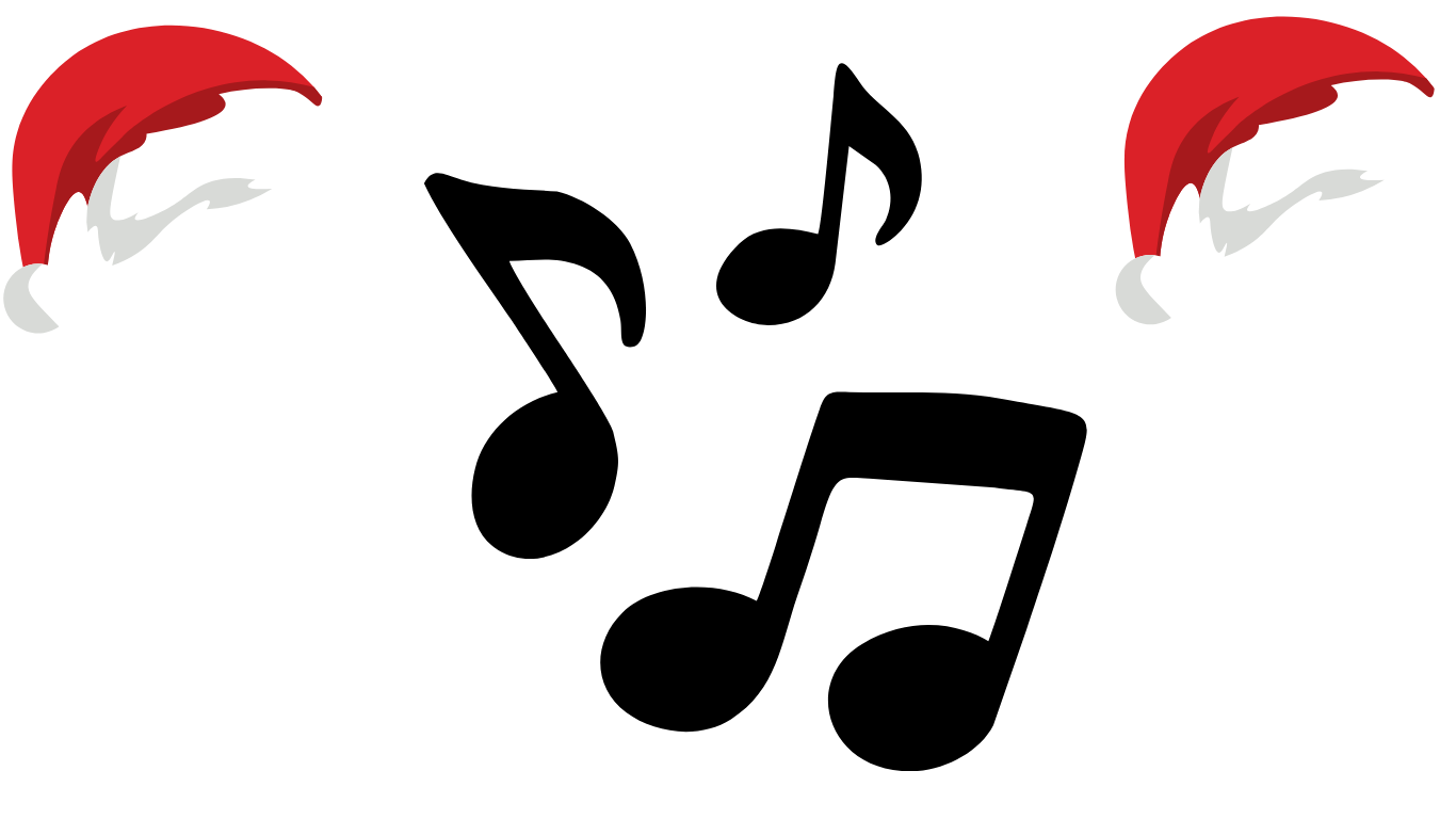 Christmas themed graphic with two Santa hats and the words "Merr Christmas" in a festive font.