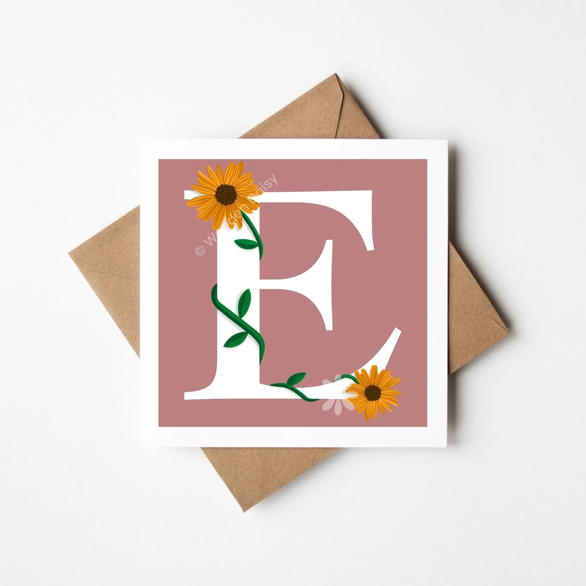 Floral Initial Letter Greeting Card - Pink - Personalised