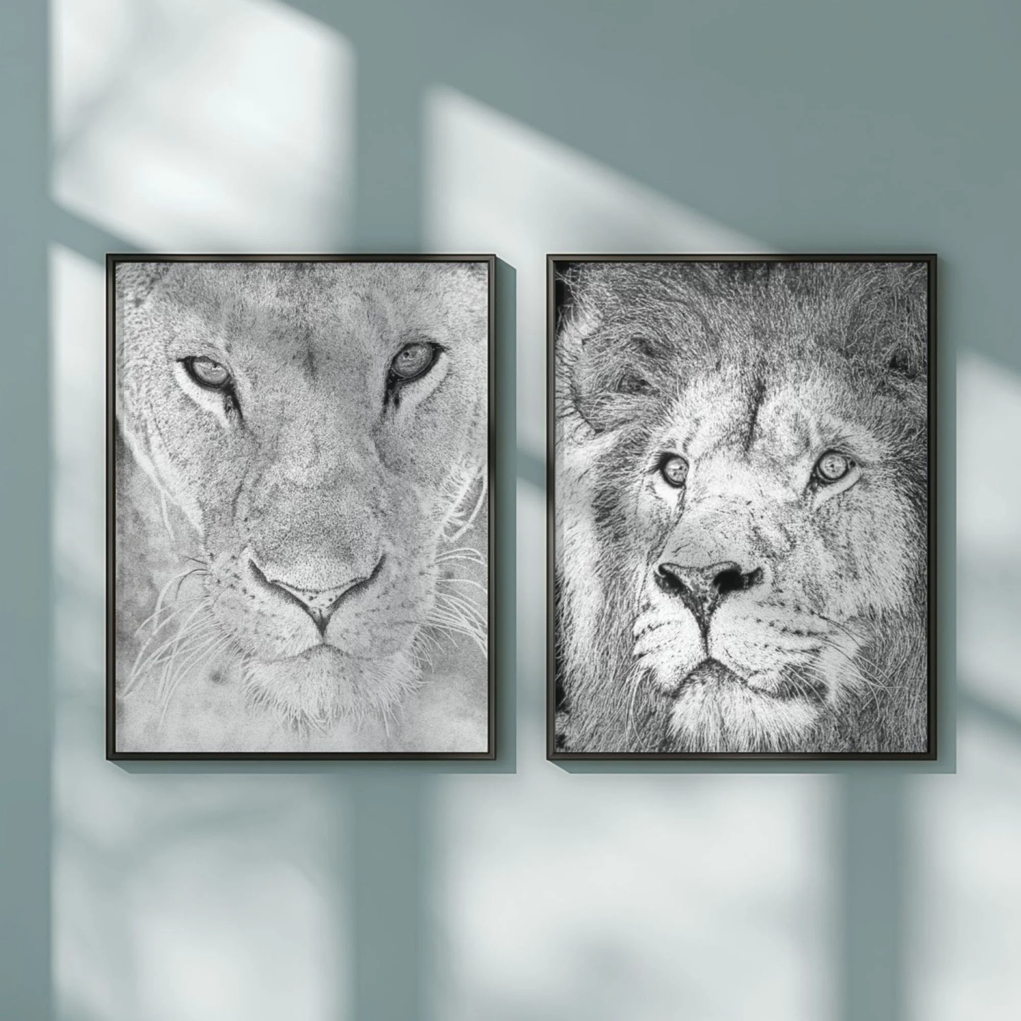 0300 Lion & Lioness Bundle Blue Room Black Frame close.jpg