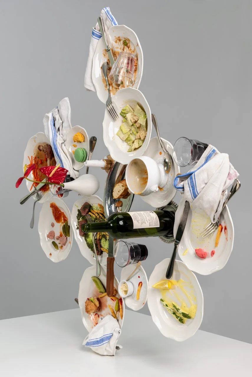 Sideways Dinner, 2026
Painted bronze, urethane, stainless steel, epoxy, cloth,
44 x 46 x 12.5 in