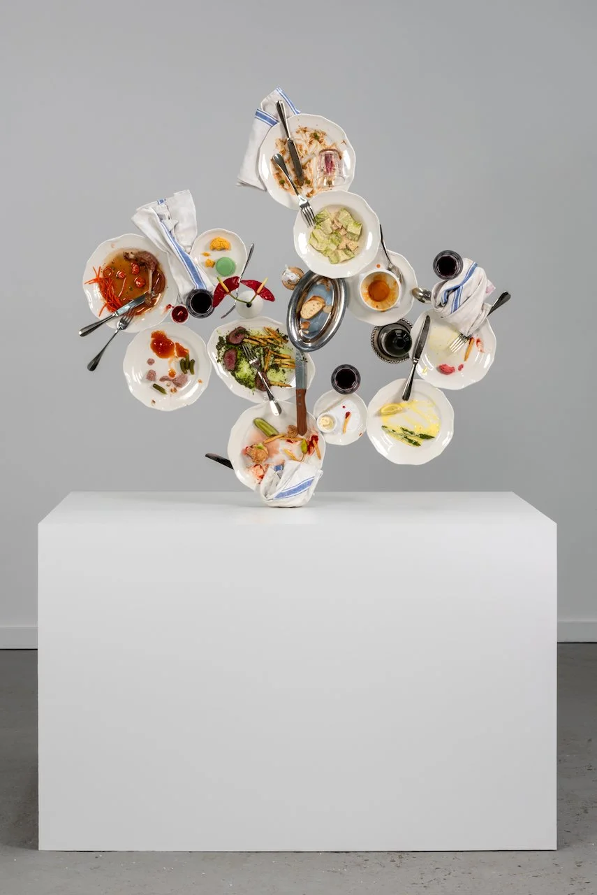 Sideways Dinner, 2026
Painted bronze, urethane, stainless steel, epoxy, cloth,
44 x 46 x 12.5 in