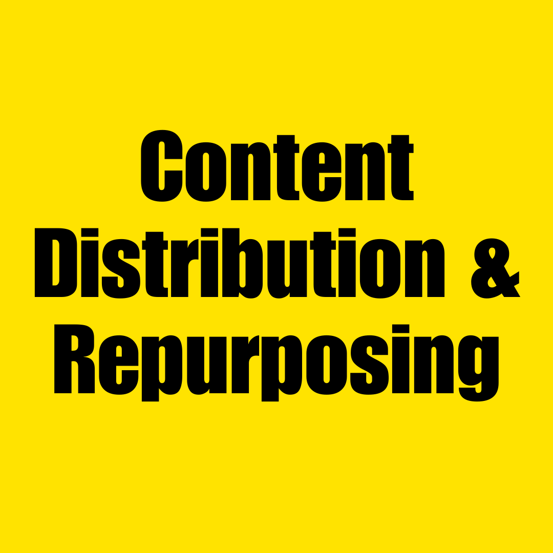 Yellow background with bold black text reading 'Content Distribution & Repurposing'.